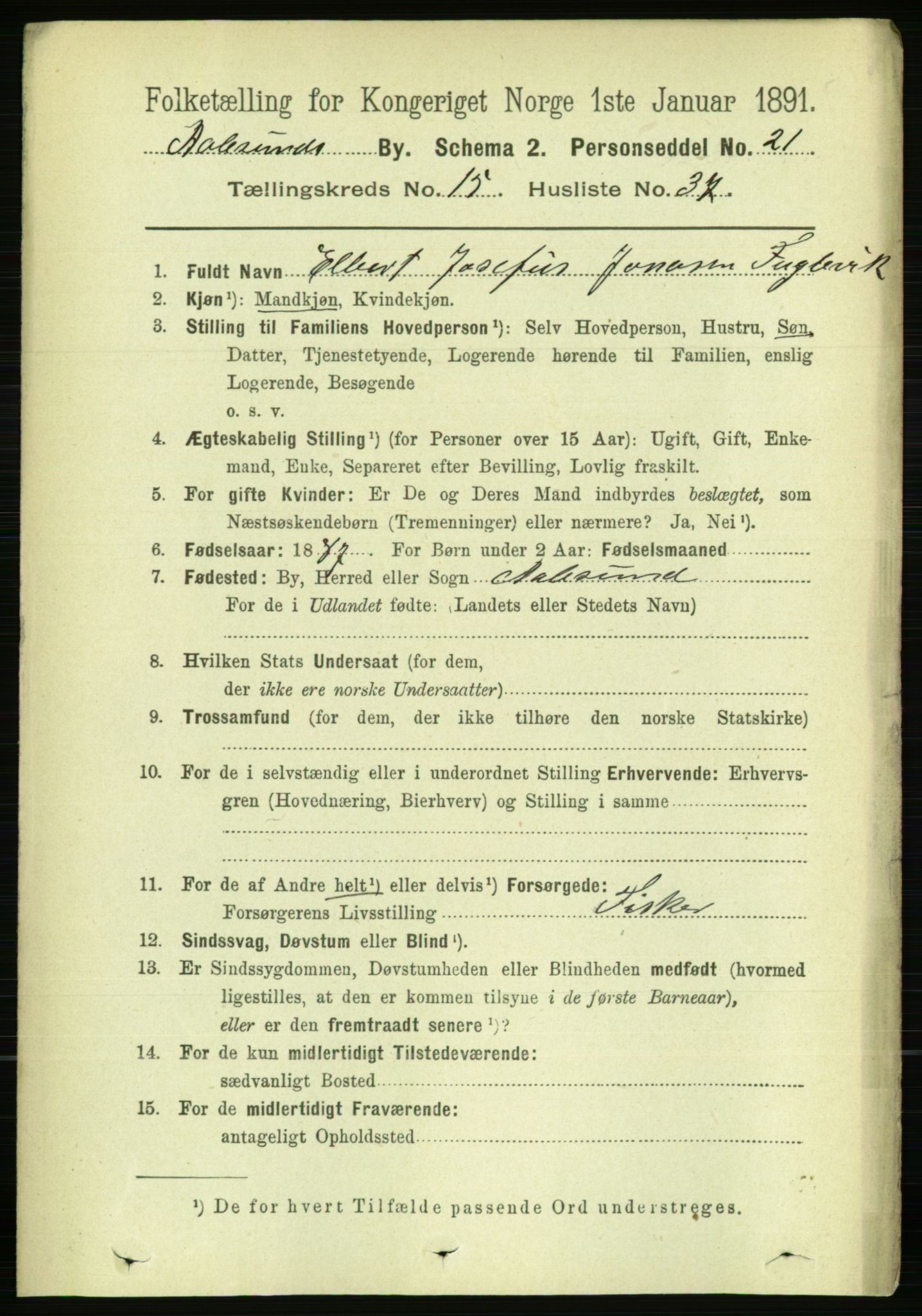 RA, Folketelling 1891 for 1501 Ålesund kjøpstad, 1891, s. 9454