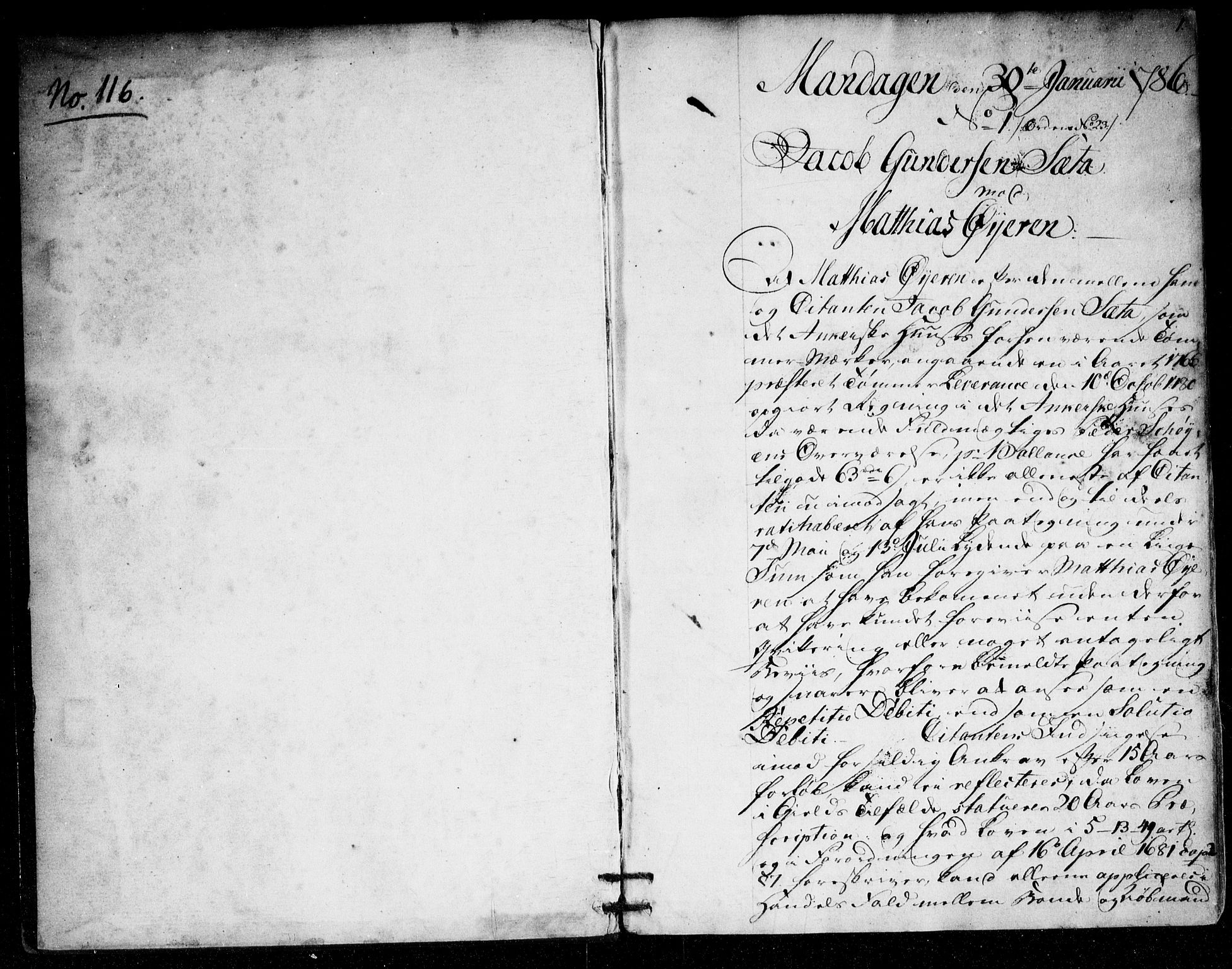 Overhoffretten 1667-1797, RA/EA-2884/Ab/L0116: Domsprotokoll, 1786, s. 0-1