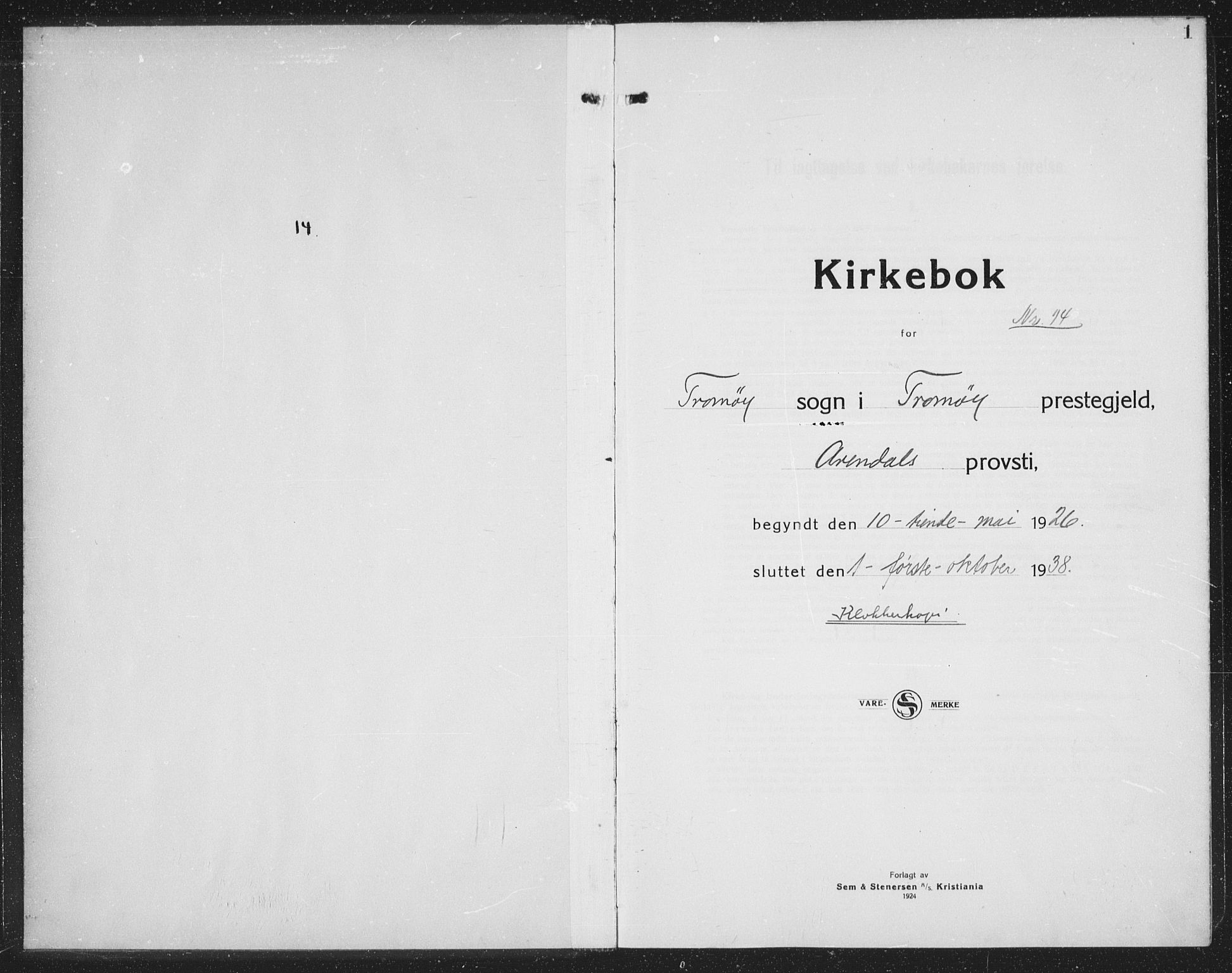 Tromøy sokneprestkontor, SAK/1111-0041/F/Fb/L0008: Klokkerbok nr. B 8, 1925-1938, s. 1