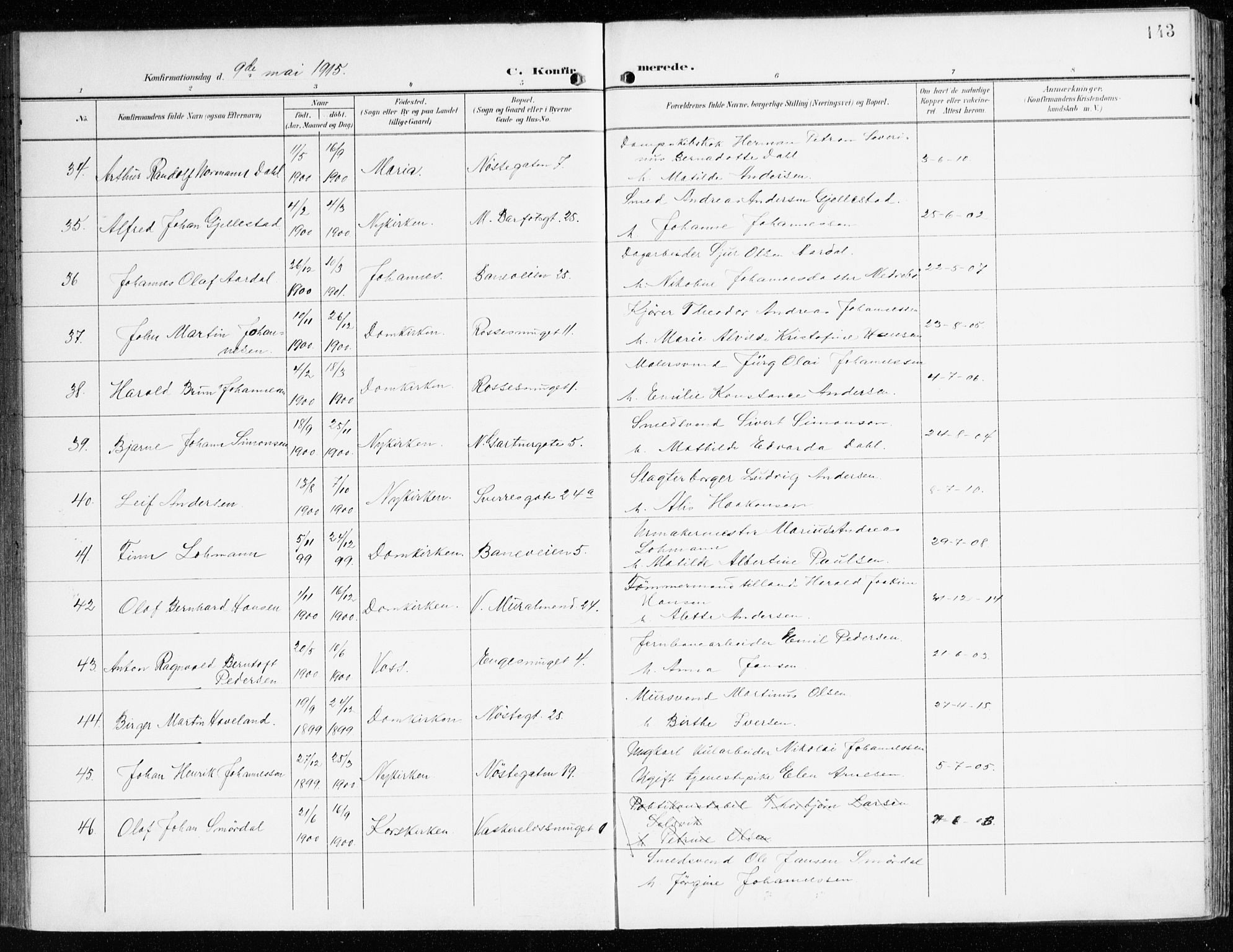 Domkirken sokneprestembete, AV/SAB-A-74801/H/Haa/L0031: Ministerialbok nr. C 6, 1898-1915, s. 143