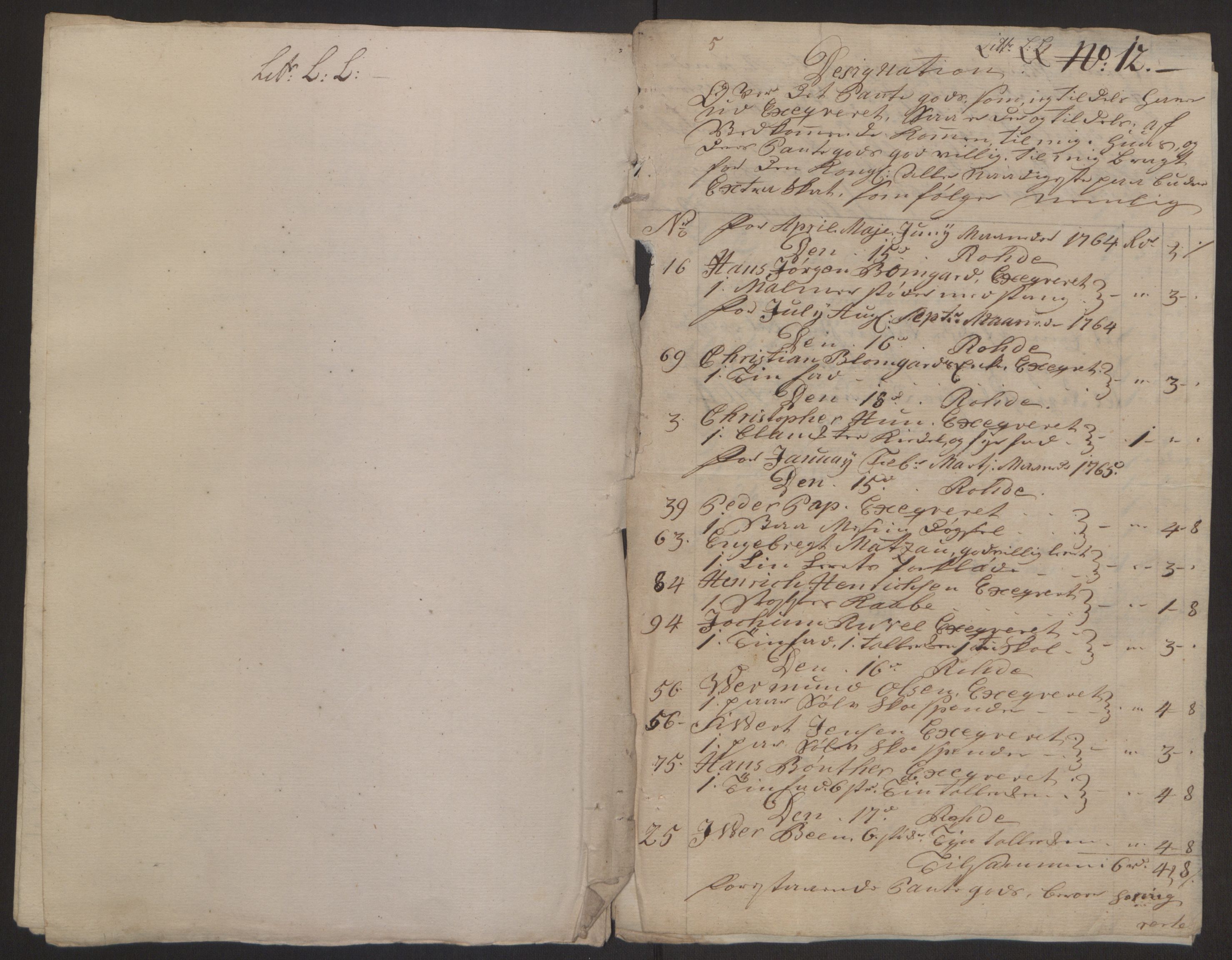 Rentekammeret inntil 1814, Reviderte regnskaper, Byregnskaper, AV/RA-EA-4066/R/Rp/L0368/0001: [P21] Kontribusjonsregnskap / Ekstraskatt, 1764, s. 60