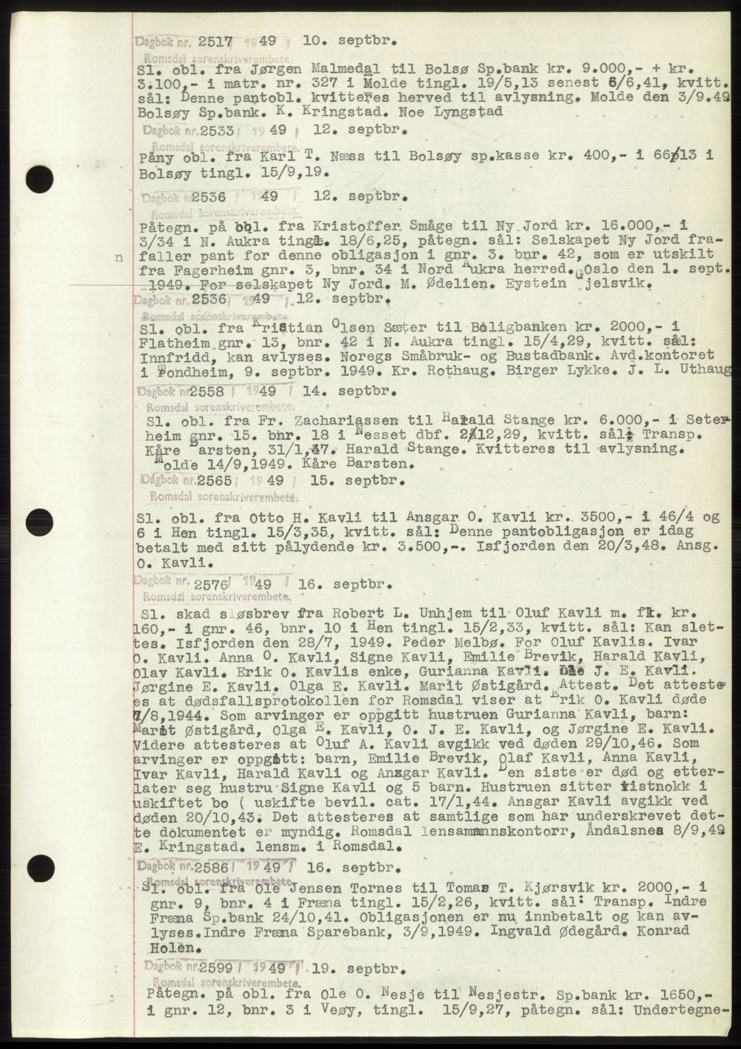 Romsdal sorenskriveri, SAT/A-4149/1/2/2C: Pantebok nr. C2, 1949-1951, Dagboknr: 2517/1949