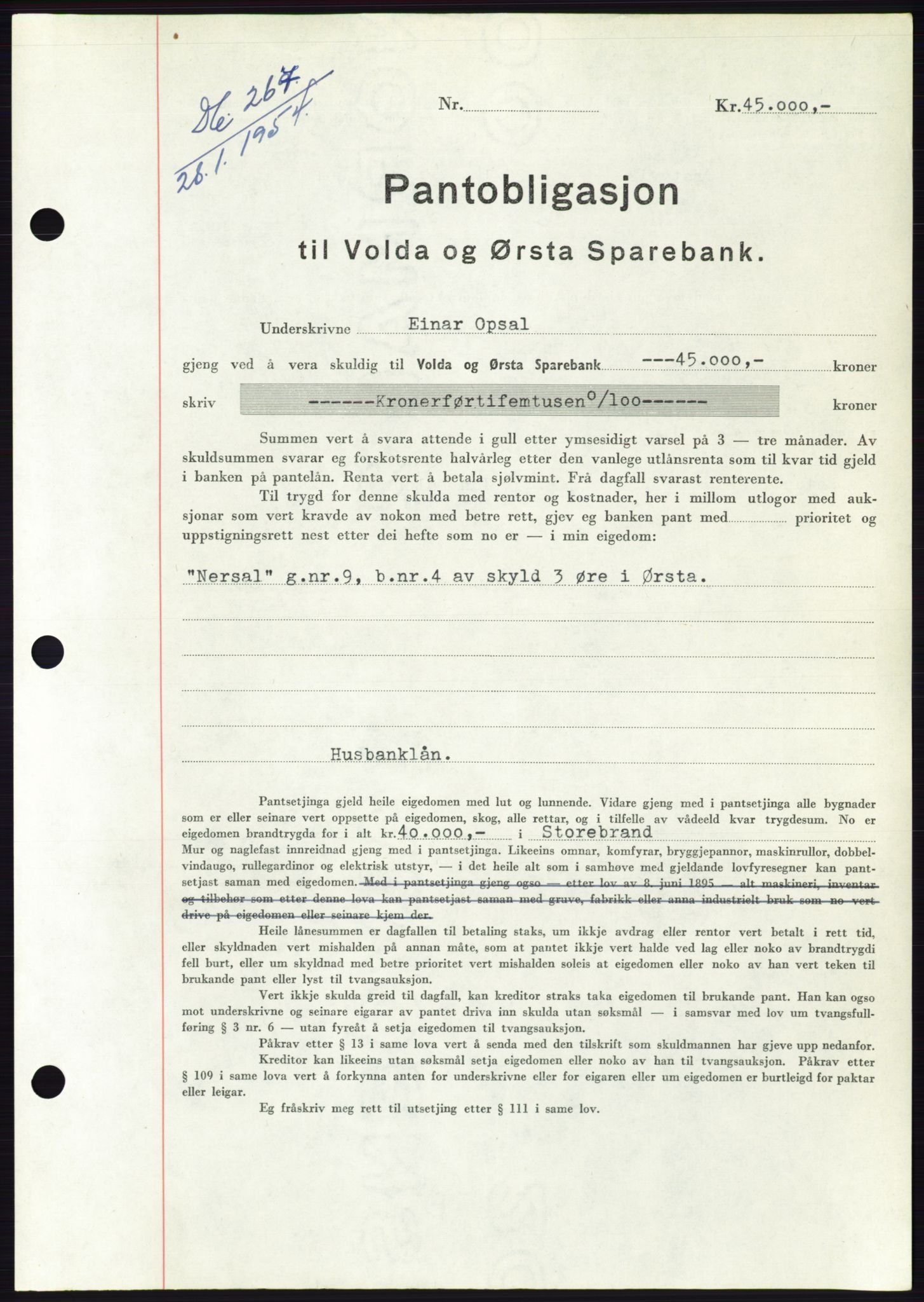 Søre Sunnmøre sorenskriveri, SAT/A-4122/1/2/2C/L0124: Pantebok nr. 12B, 1953-1954, Dagboknr: 267/1954