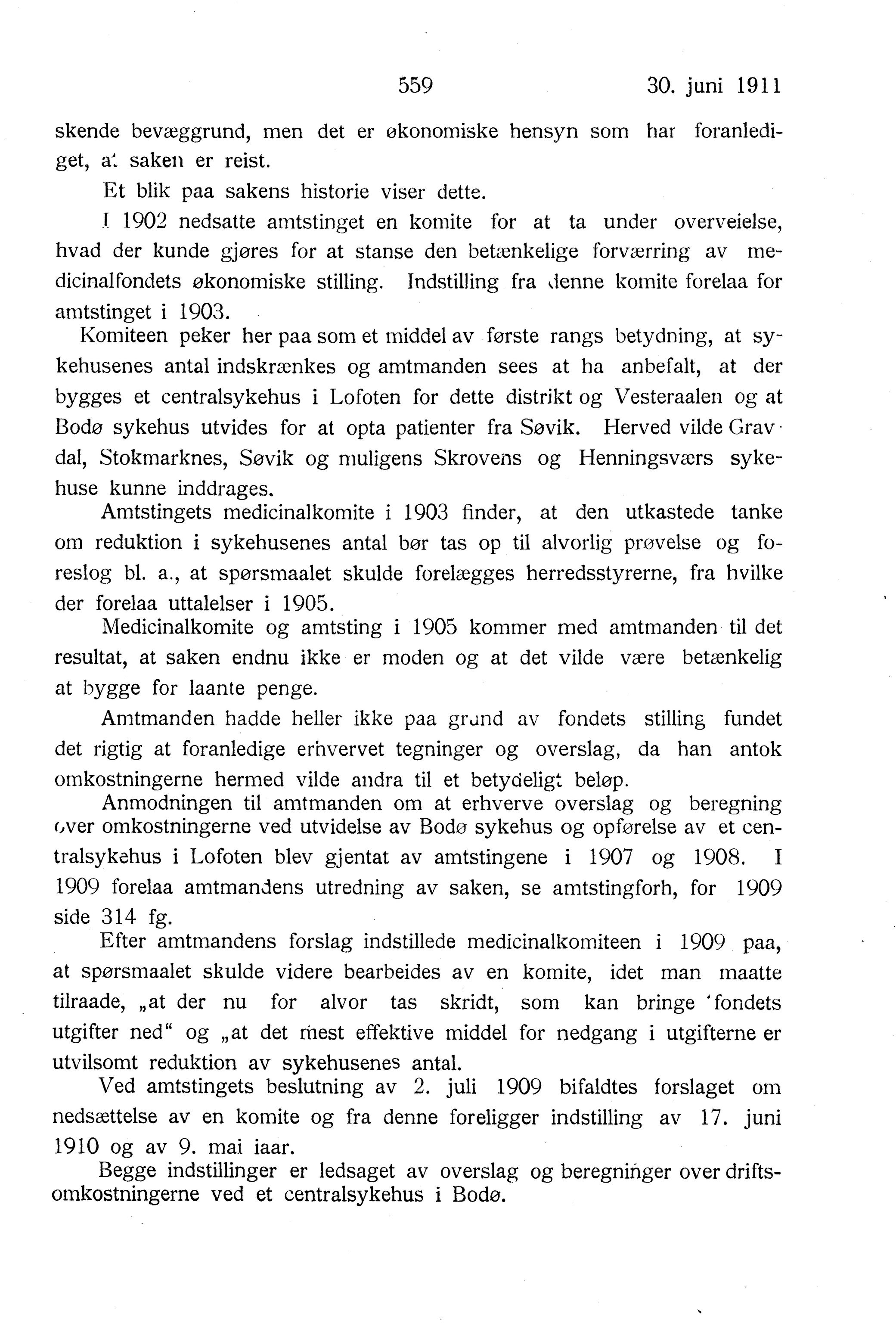 Nordland Fylkeskommune. Fylkestinget, AIN/NFK-17/176/A/Ac/L0034: Fylkestingsforhandlinger 1911, 1911