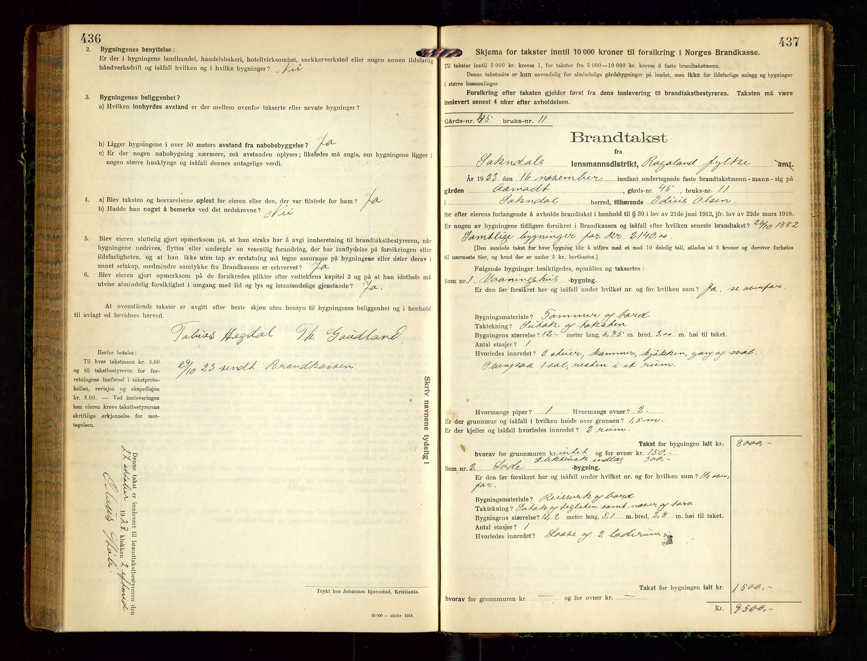 Sokndal lensmannskontor, SAST/A-100417/Gob/L0005: "Brandtakst-Protokol", 1920-1924, s. 436-437