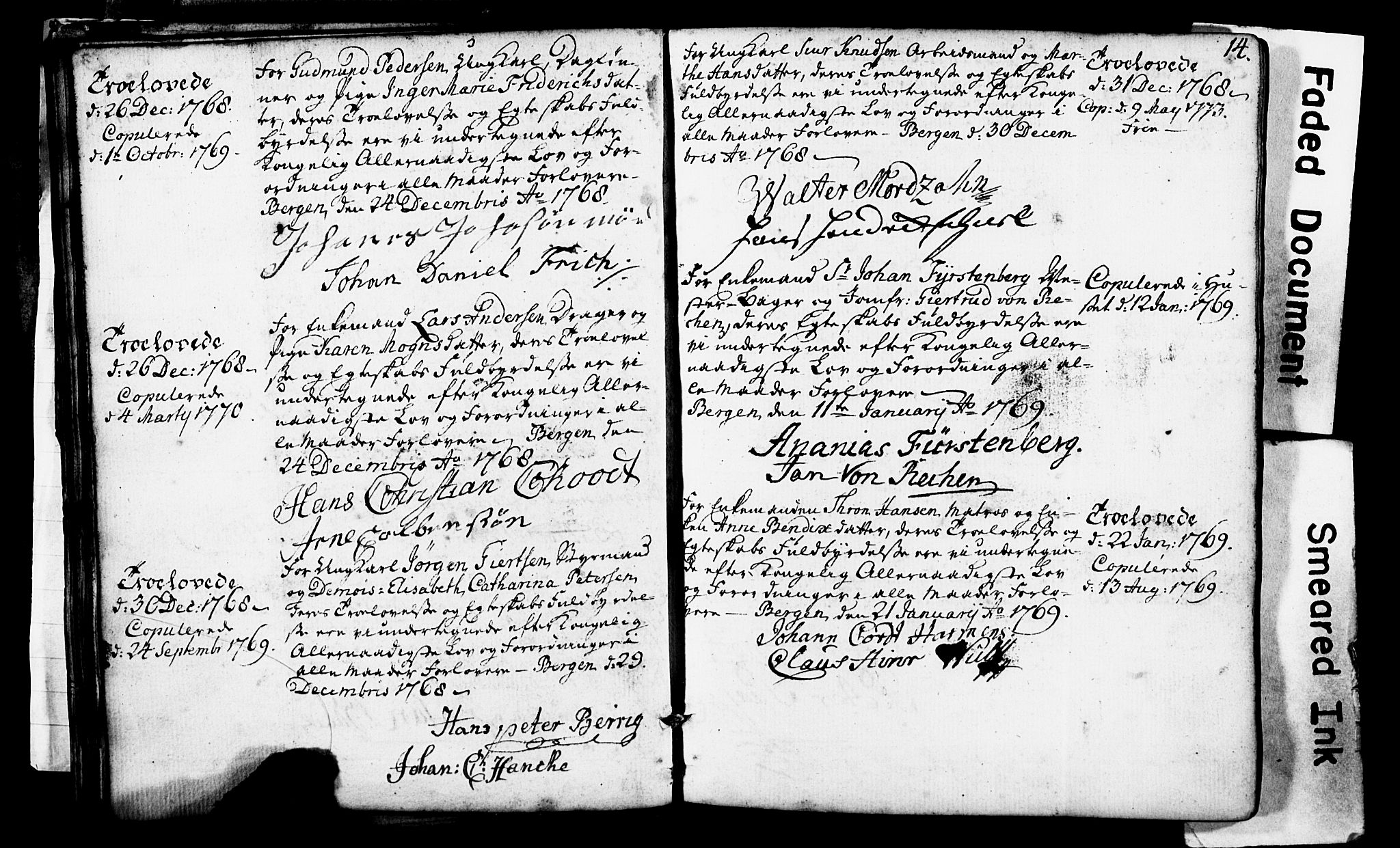 Domkirken sokneprestembete, SAB/A-74801: Forlovererklæringer nr. II.5.1, 1767-1792, s. 14