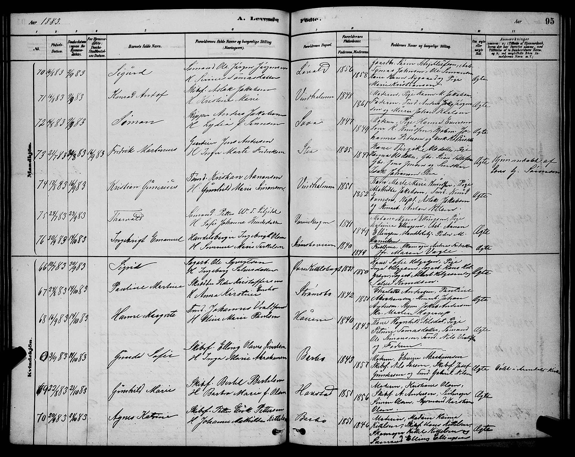 Barbu sokneprestkontor, AV/SAK-1111-0003/F/Fb/L0001: Klokkerbok nr. B 1, 1878-1890, s. 95