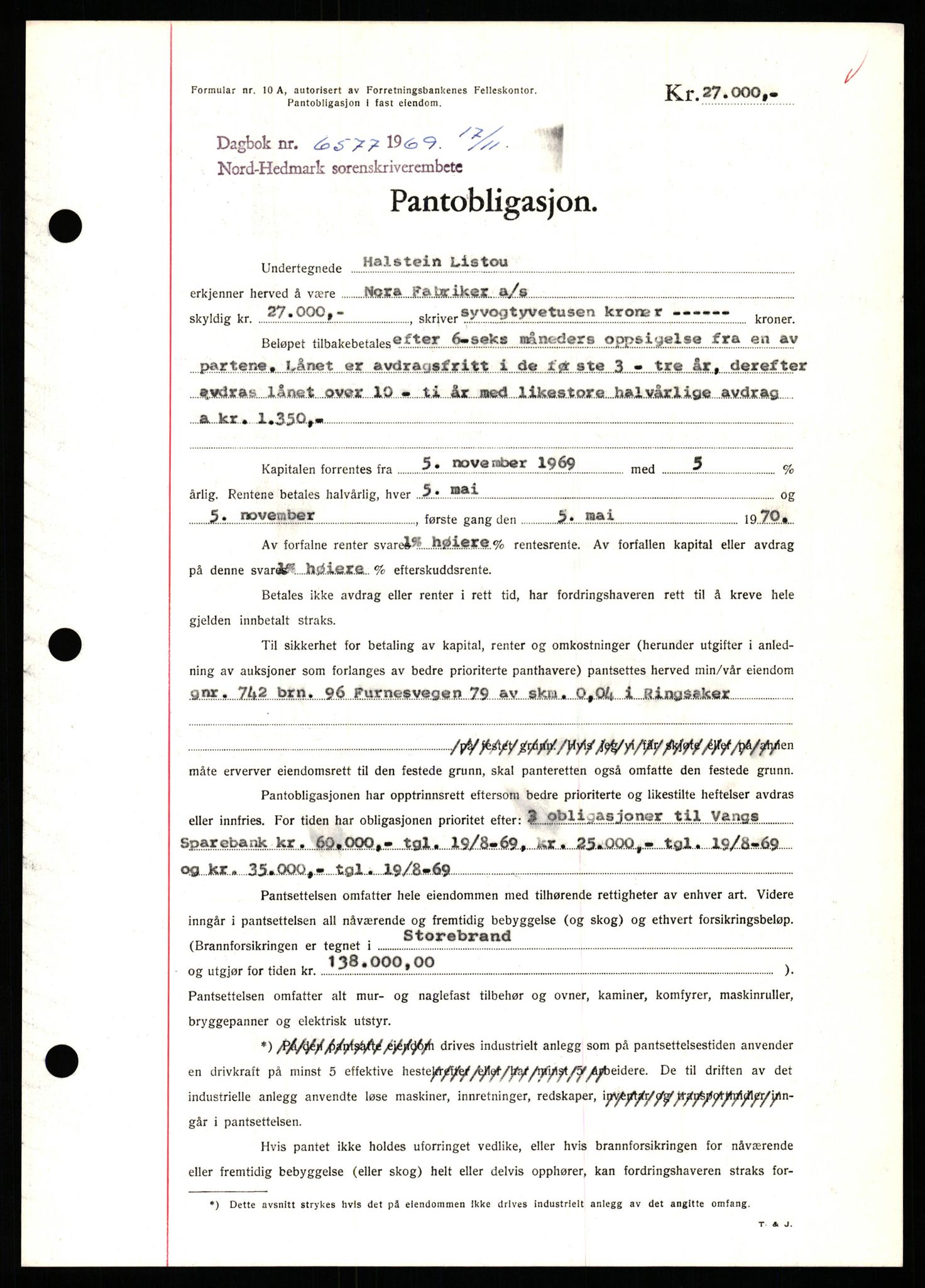 Nord-Hedmark sorenskriveri, SAH/TING-012/H/Hb/Hbf/L0082: Pantebok nr. B82, 1969-1969, Dagboknr: 6577/1969