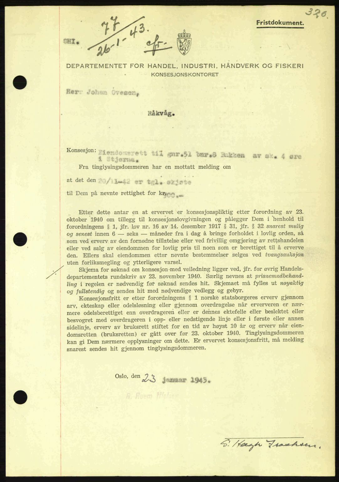 Fosen sorenskriveri, AV/SAT-A-1107/1/2/2C: Pantebok nr. A2, 1942-1943, Dagboknr: 77/1943
