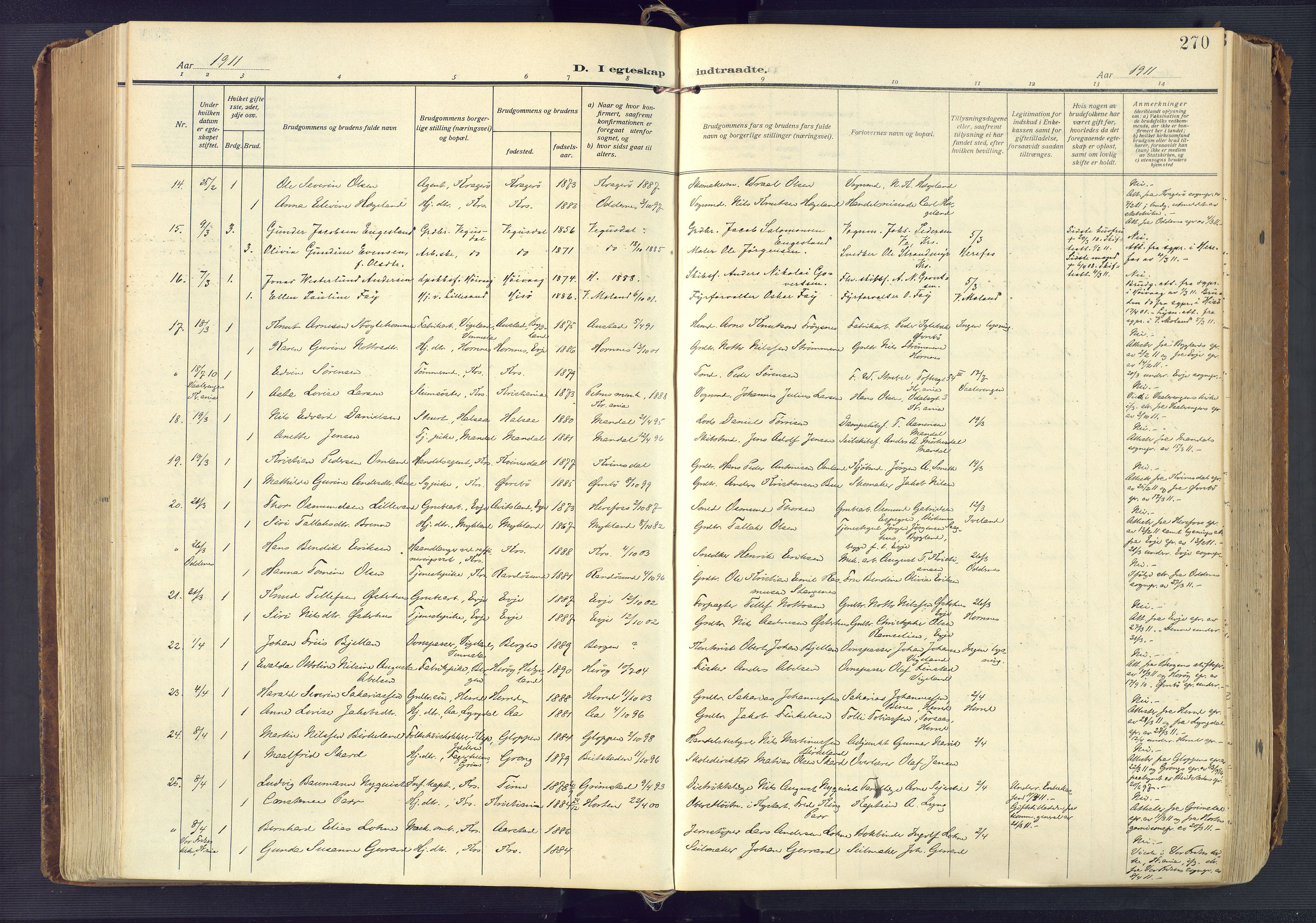 Kristiansand domprosti, AV/SAK-1112-0006/F/Fa/L0023: Ministerialbok nr. A 22, 1909-1917, s. 270