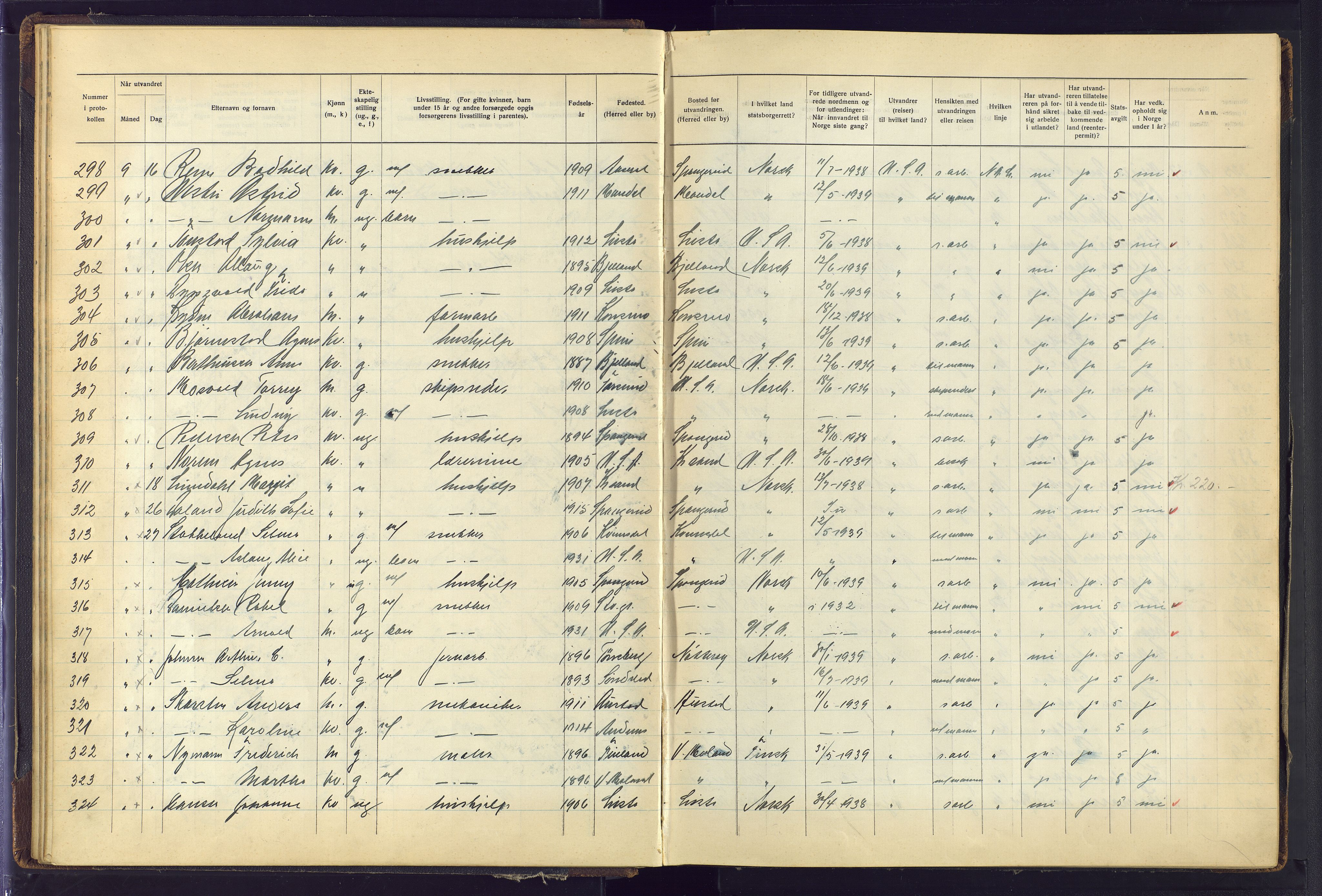Kristiansand politikammer, AV/SAK-1243-0004/K/Kb/L0248: Emigrantprotokoll, 1938-1951, s. 28