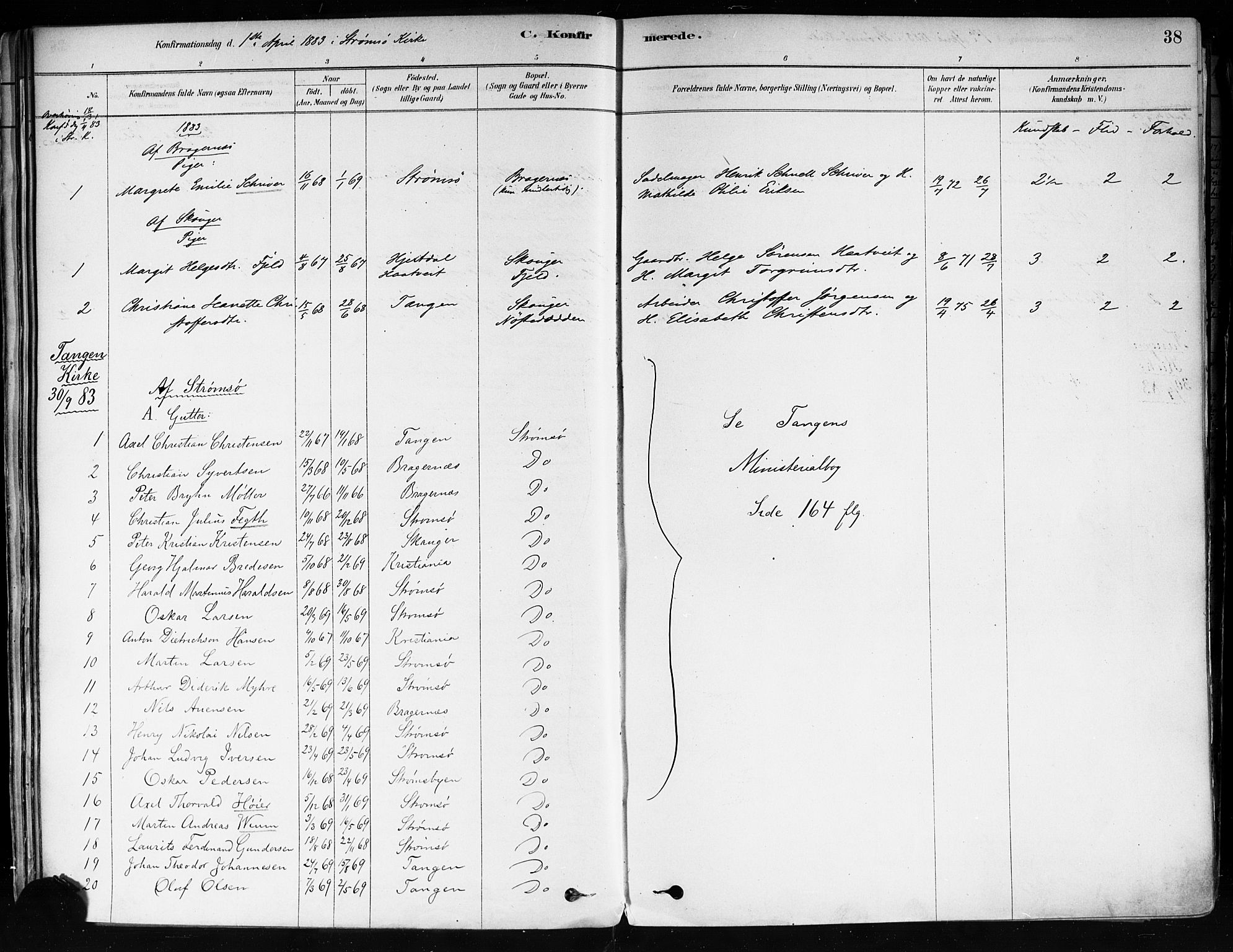 Strømsø kirkebøker, AV/SAKO-A-246/F/Fa/L0022: Ministerialbok nr. I 22, 1879-1899, s. 38