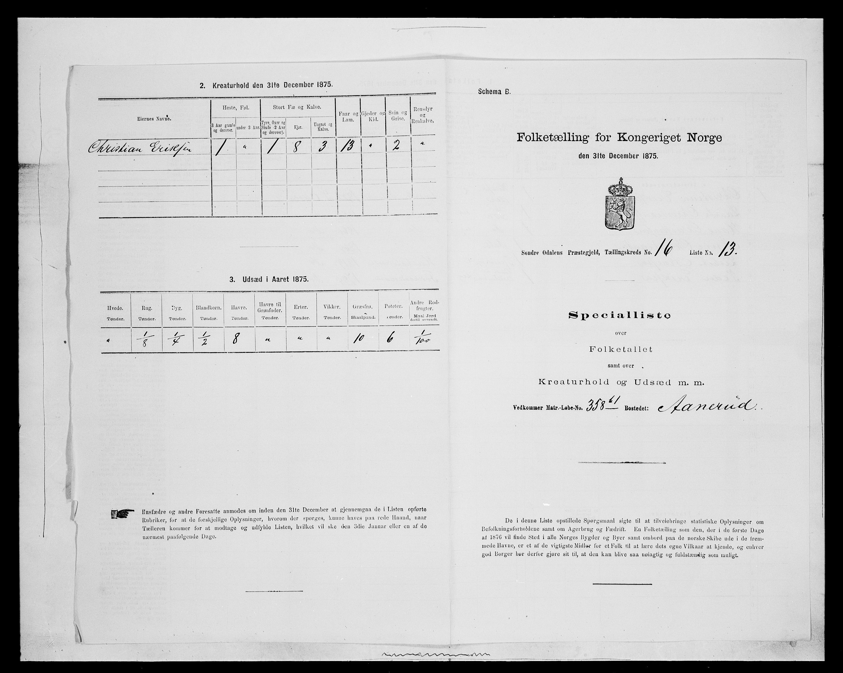 SAH, Folketelling 1875 for 0419P Sør-Odal prestegjeld, 1875, s. 1451