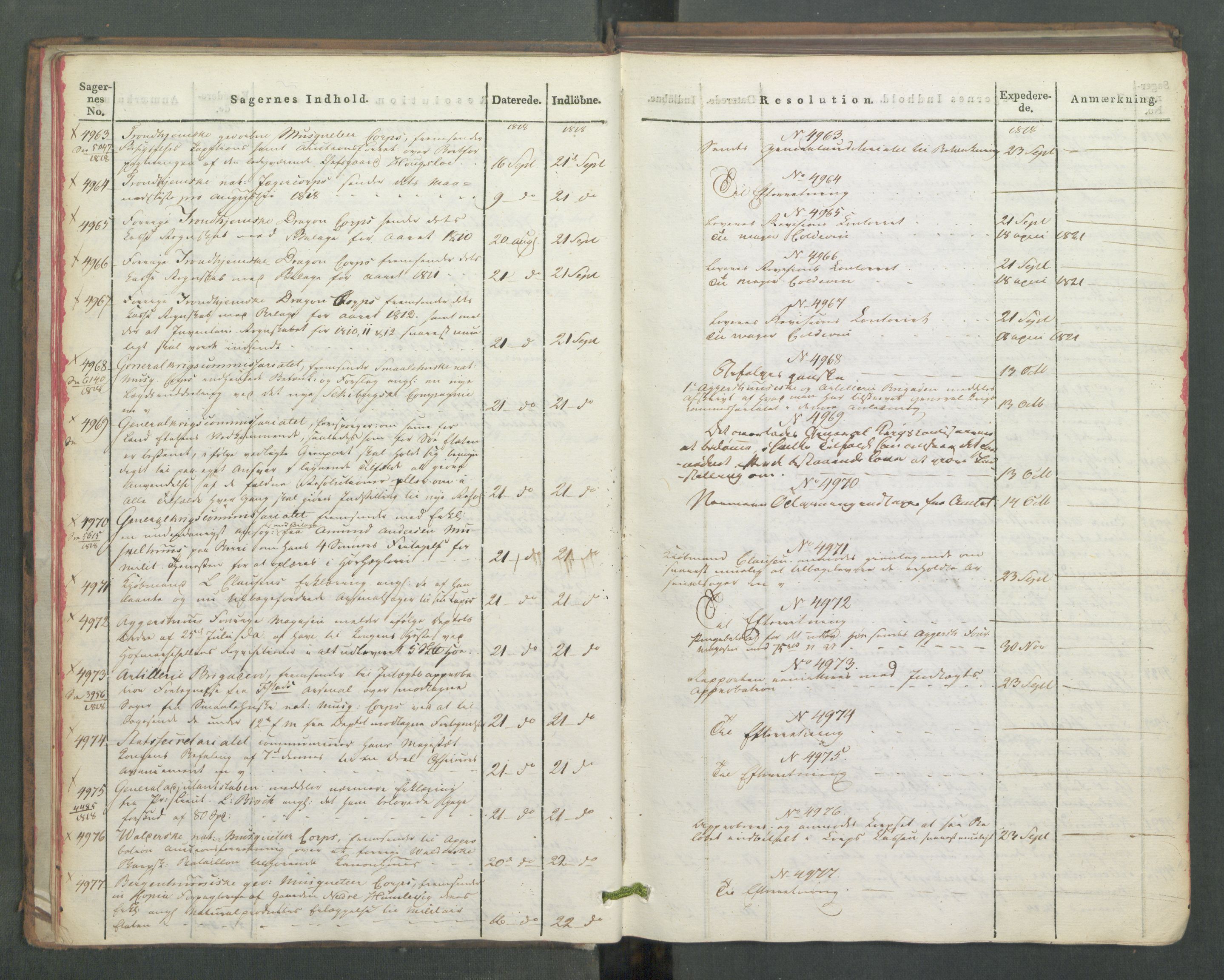 Armédepartementet, AV/RA-RAFA-3493/C/Ca/L0016: 6. Departements Journal, 1818