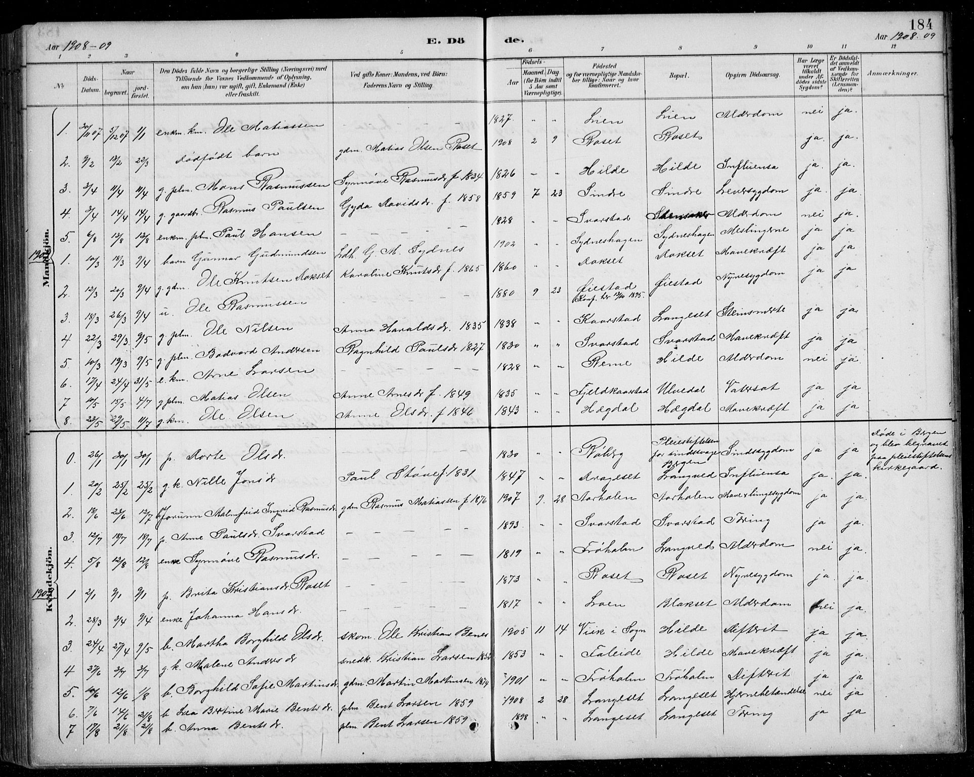Innvik sokneprestembete, AV/SAB-A-80501: Klokkerbok nr. A 3, 1886-1912, s. 184