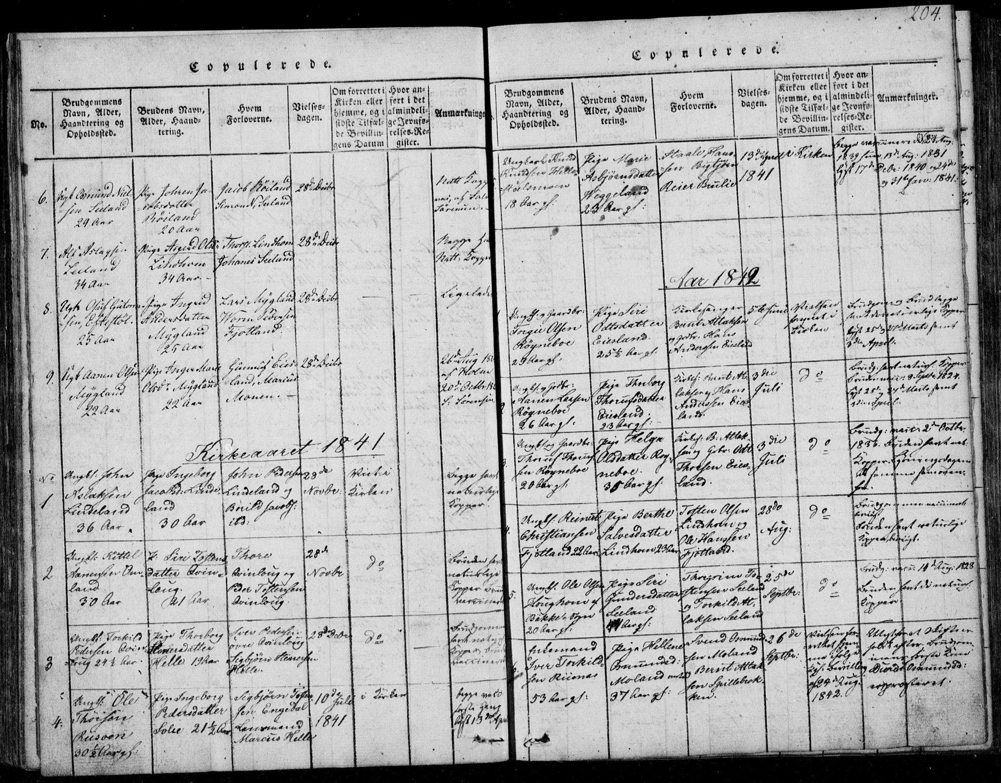 Fjotland sokneprestkontor, SAK/1111-0010/F/Fb/L0001: Klokkerbok nr. B 1, 1816-1849, s. 204