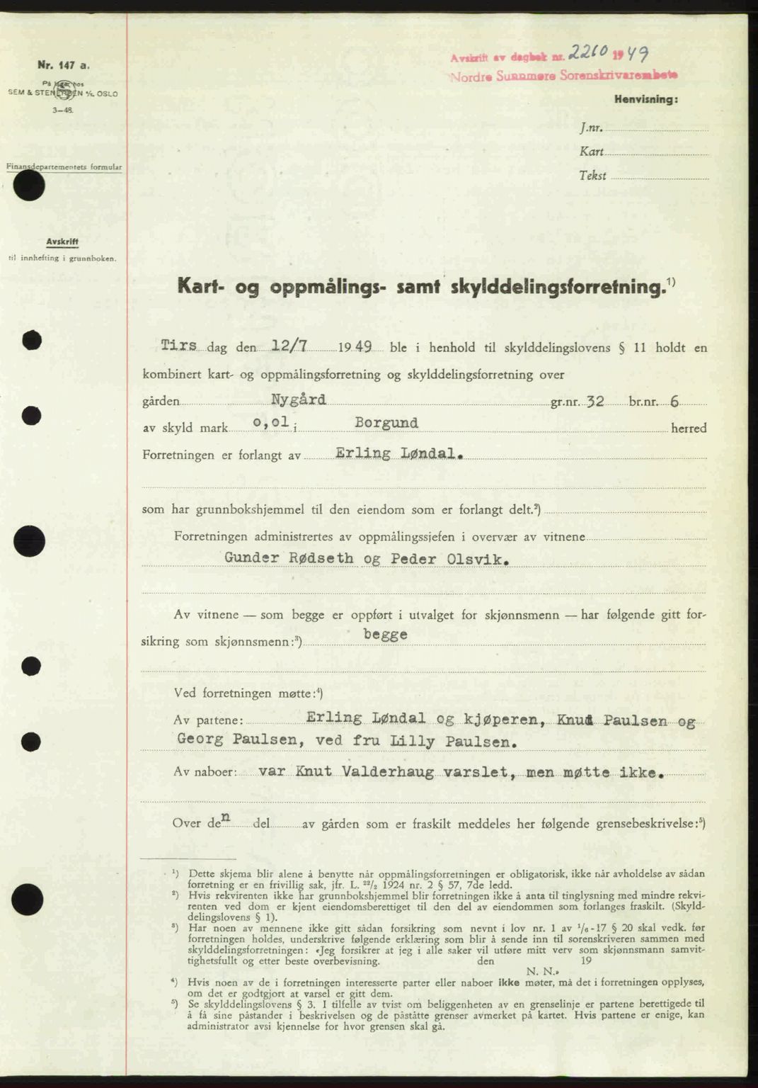 Nordre Sunnmøre sorenskriveri, SAT/A-0006/1/2/2C/2Ca: Pantebok nr. A32, 1949-1949, Dagboknr: 2260/1949