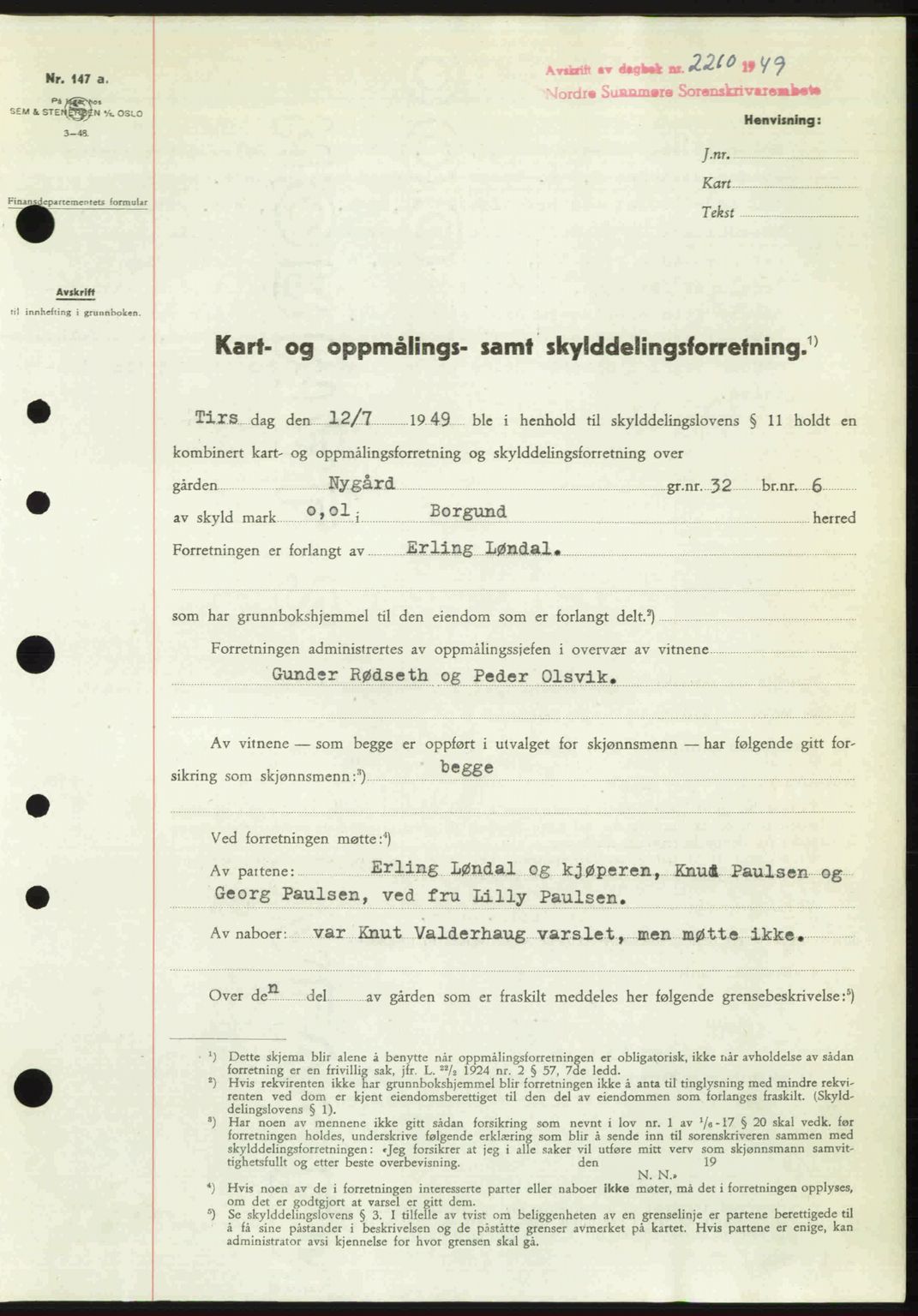 Nordre Sunnmøre sorenskriveri, AV/SAT-A-0006/1/2/2C/2Ca: Pantebok nr. A32, 1949-1949, Dagboknr: 2260/1949