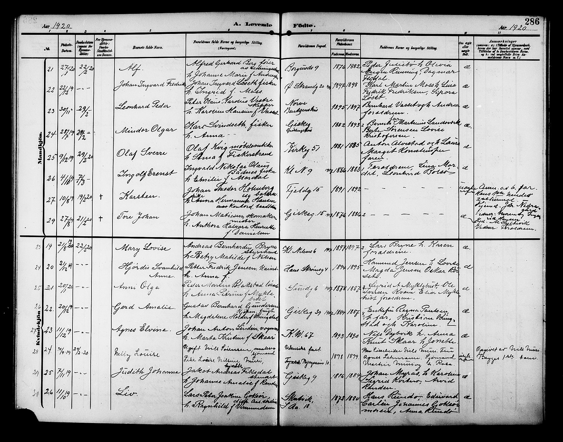 Ministerialprotokoller, klokkerbøker og fødselsregistre - Møre og Romsdal, AV/SAT-A-1454/529/L0471: Klokkerbok nr. 529C08, 1909-1921, s. 286