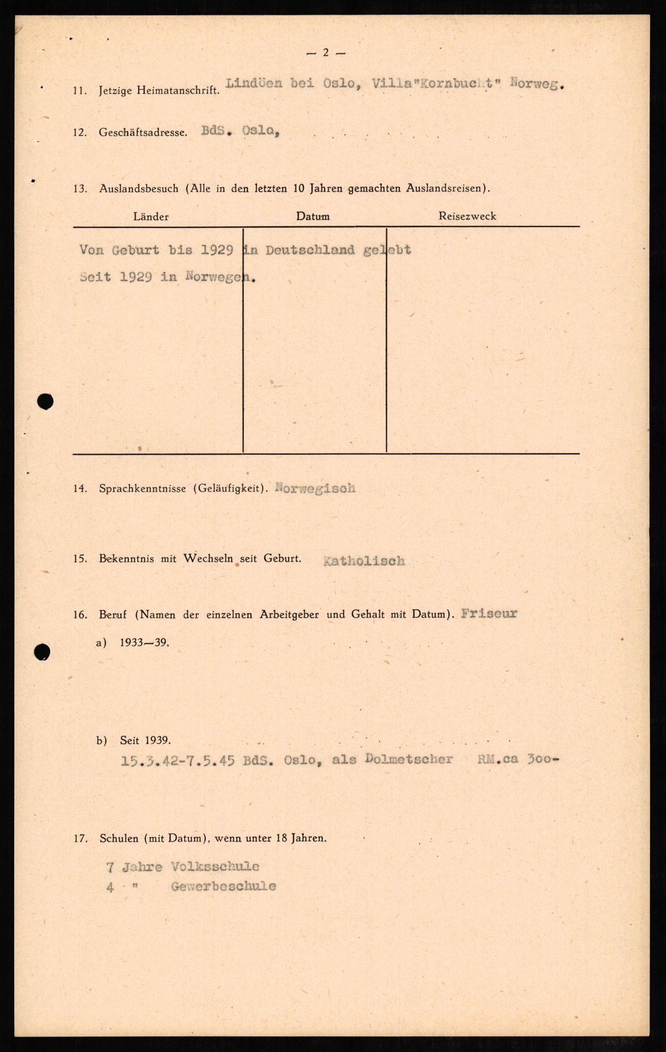 Forsvaret, Forsvarets overkommando II, RA/RAFA-3915/D/Db/L0005: CI Questionaires. Tyske okkupasjonsstyrker i Norge. Tyskere., 1945-1946, s. 210