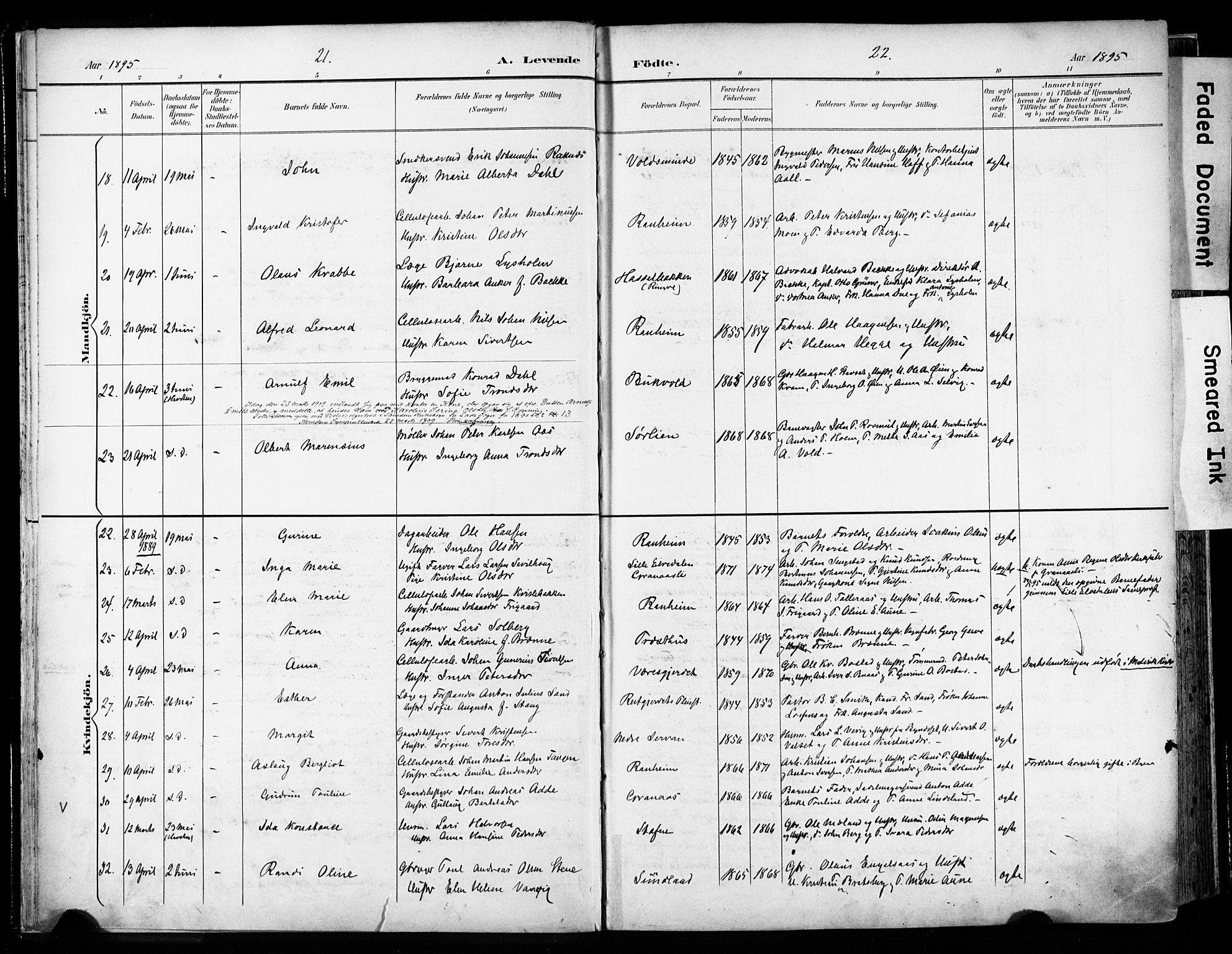 Ministerialprotokoller, klokkerbøker og fødselsregistre - Sør-Trøndelag, SAT/A-1456/606/L0301: Ministerialbok nr. 606A16, 1894-1907, s. 21-22