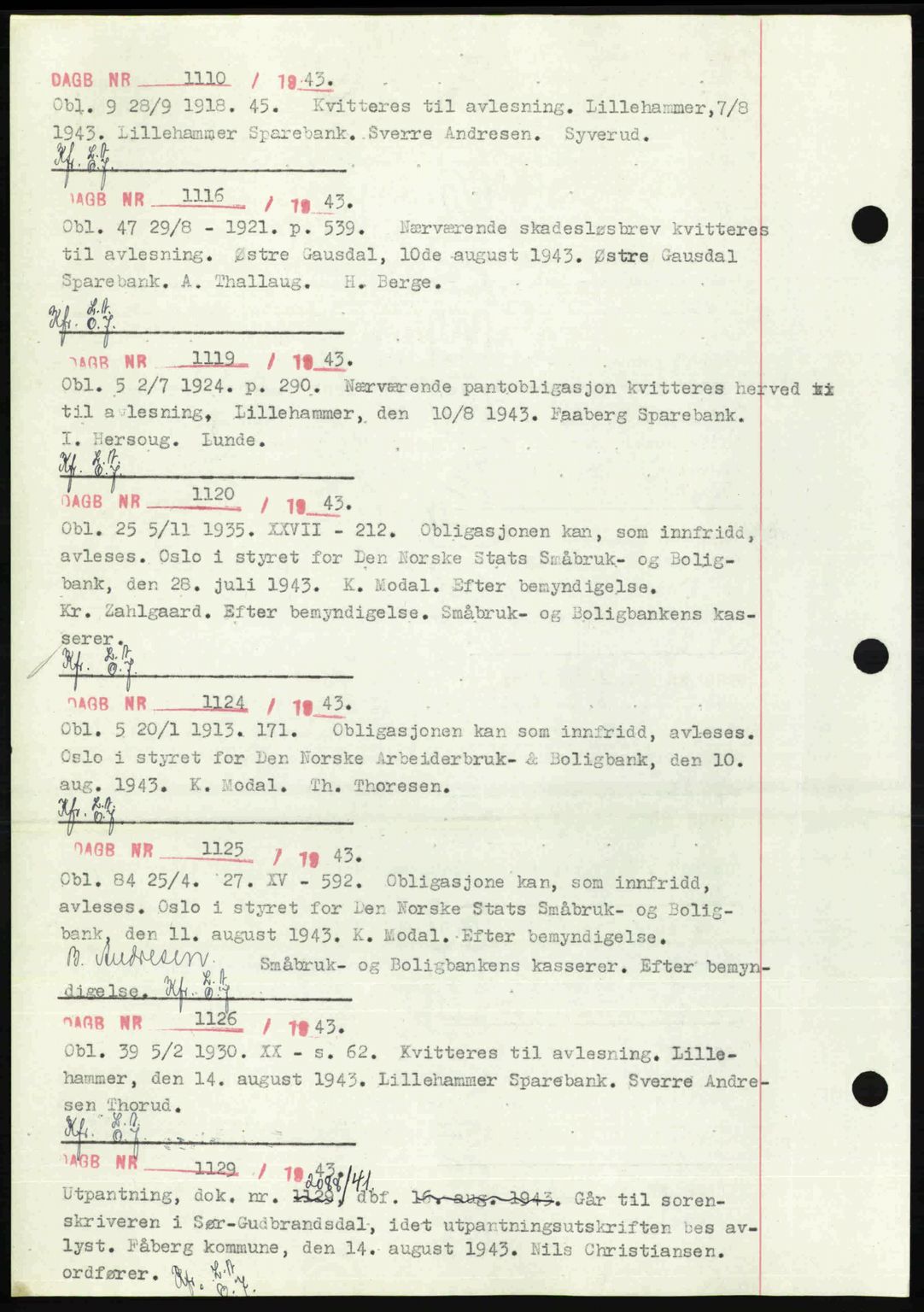Sør-Gudbrandsdal tingrett, SAH/TING-004/H/Hb/Hbf/L0002: Pantebok nr. C1, 1938-1951, Dagboknr: 1110/1943