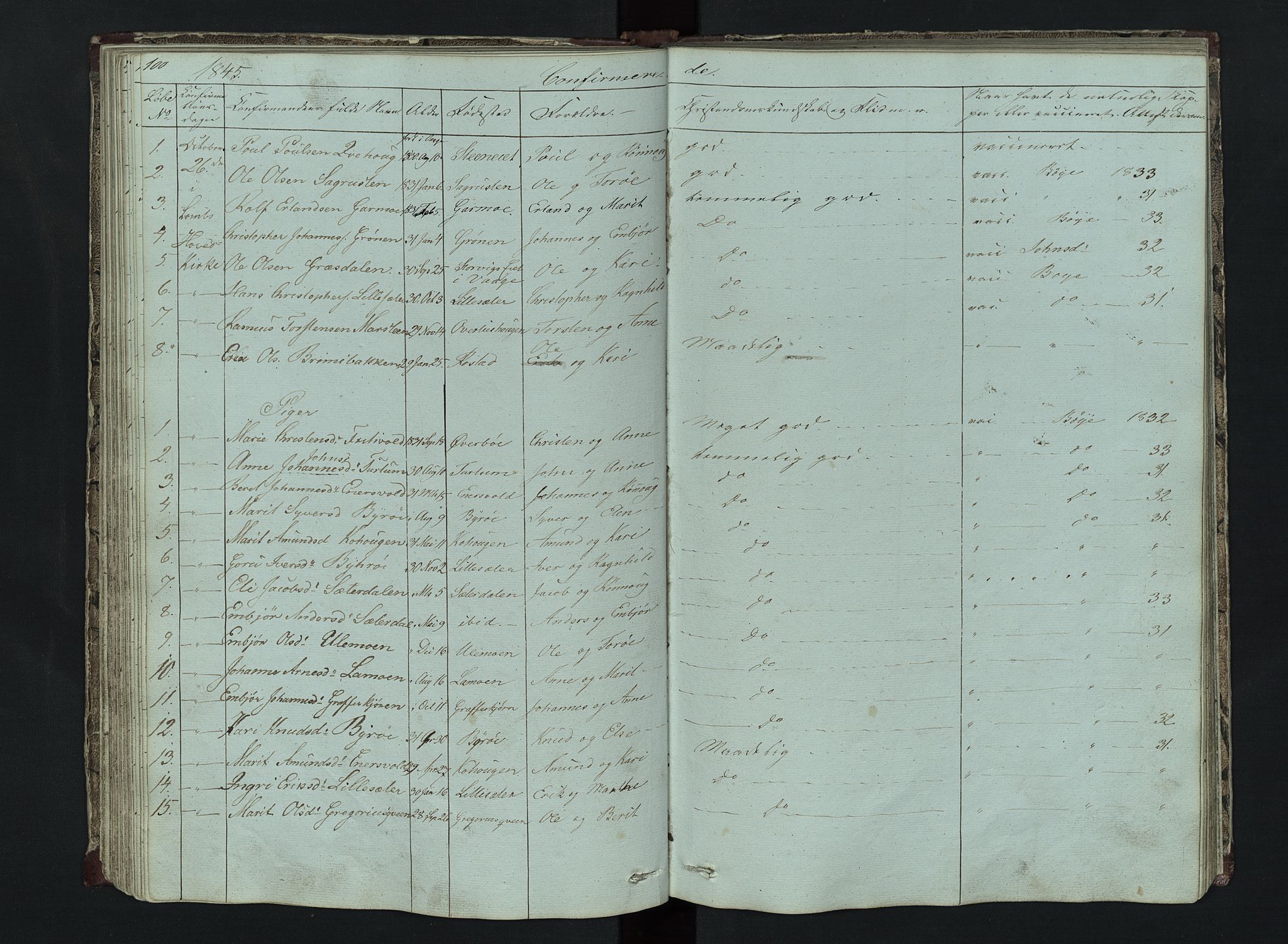 Lom prestekontor, AV/SAH-PREST-070/L/L0014: Klokkerbok nr. 14, 1845-1876, s. 100-101