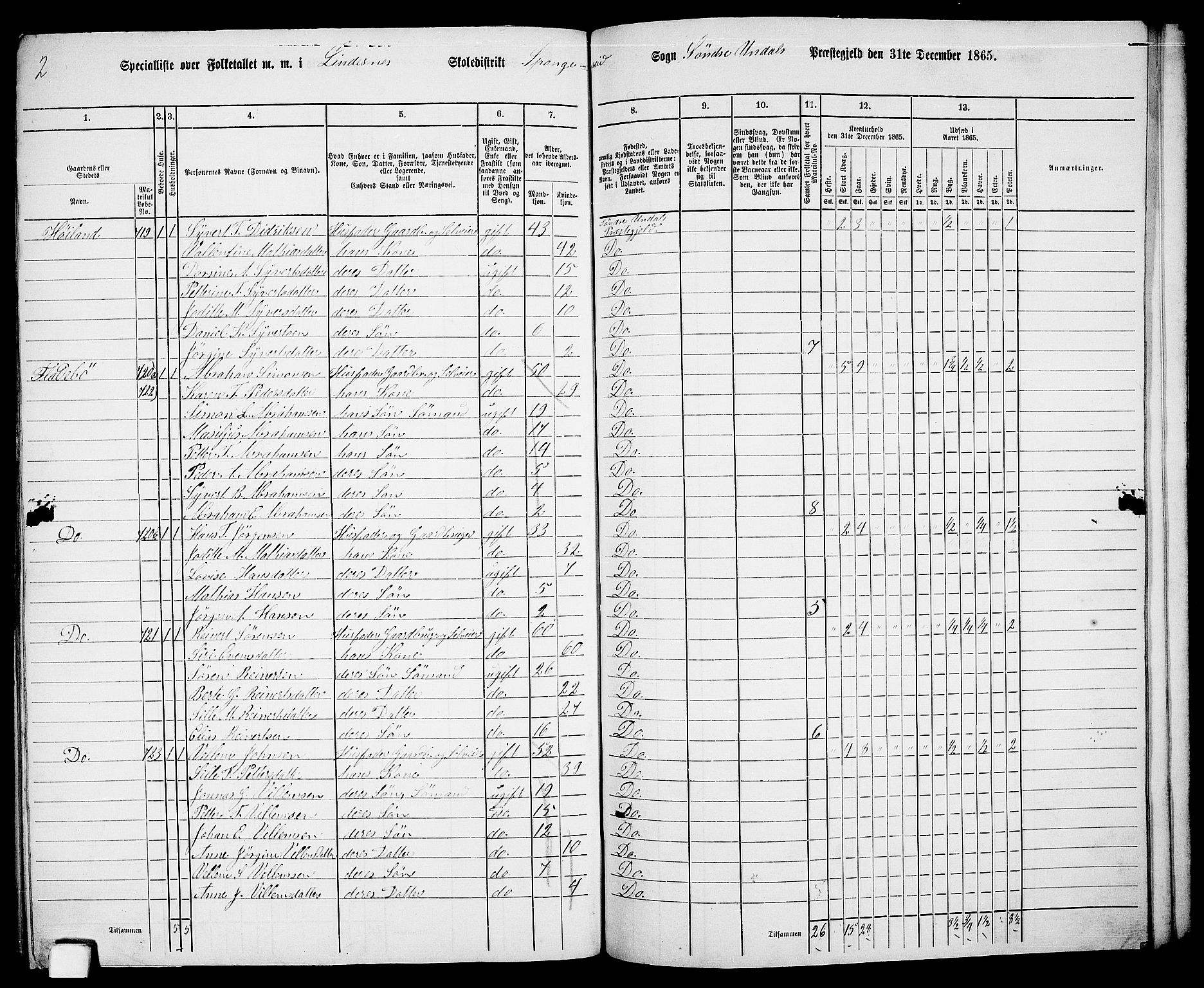 RA, Folketelling 1865 for 1029P Sør-Audnedal prestegjeld, 1865, s. 184