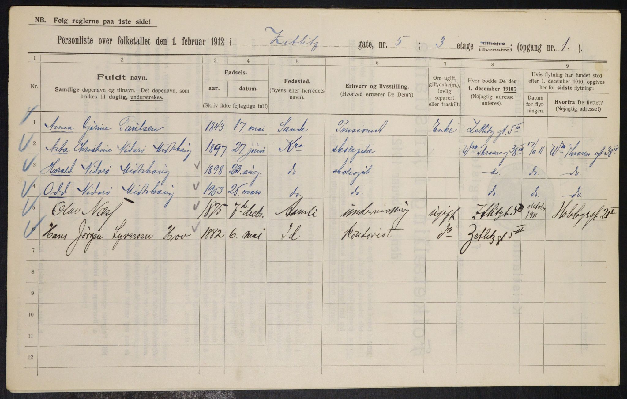 OBA, Kommunal folketelling 1.2.1912 for Kristiania, 1912, s. 128669