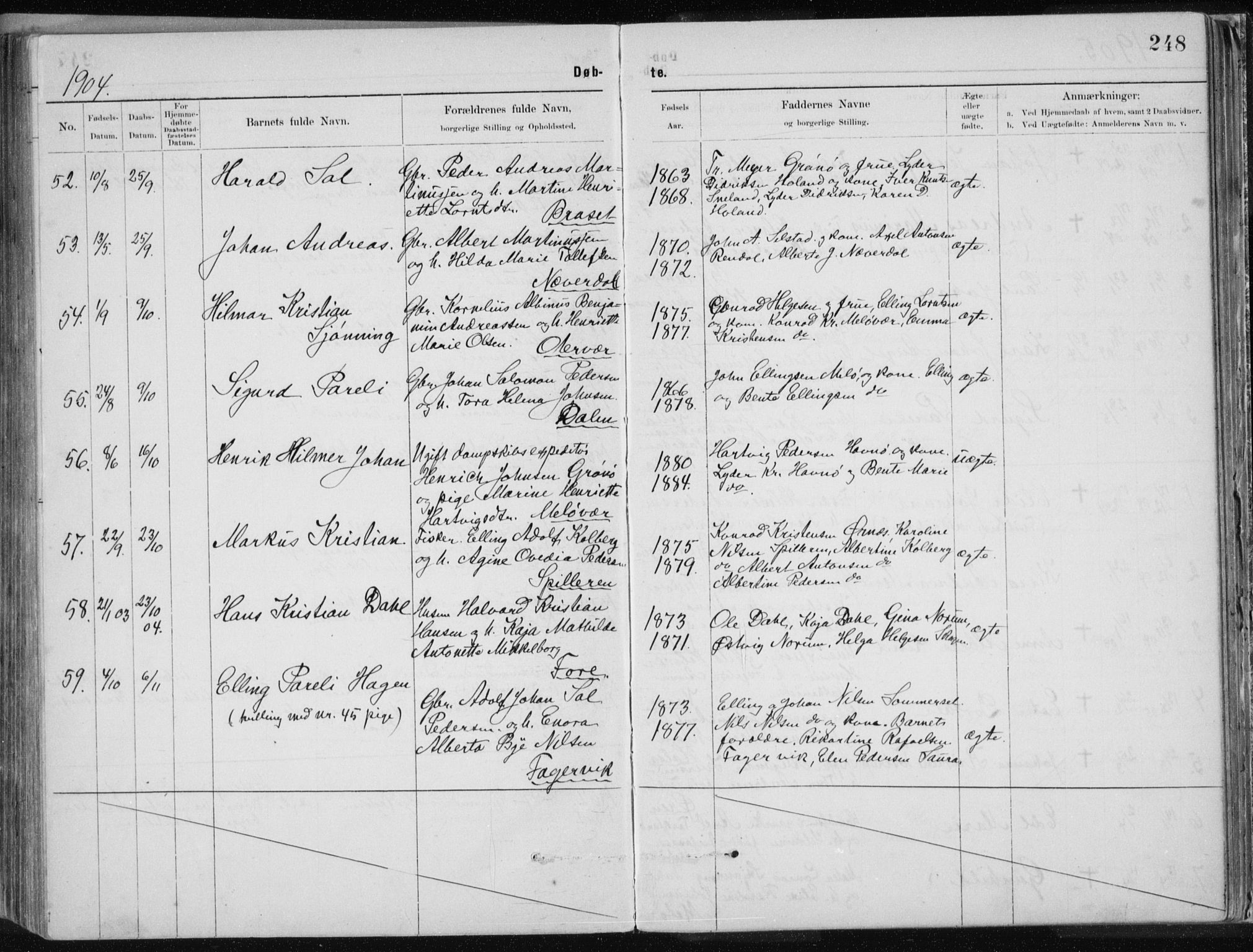 Ministerialprotokoller, klokkerbøker og fødselsregistre - Nordland, AV/SAT-A-1459/843/L0636: Klokkerbok nr. 843C05, 1884-1909, s. 248
