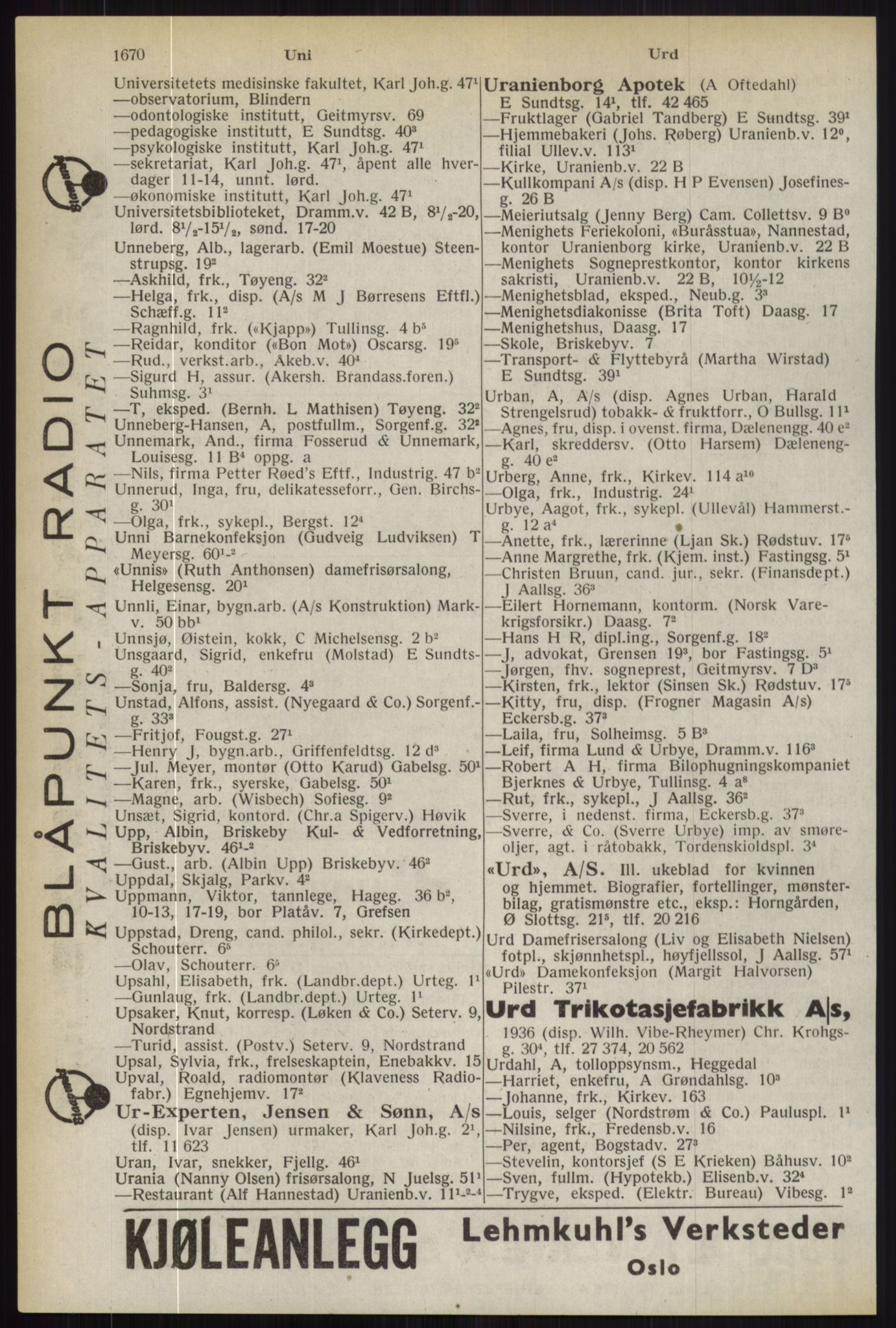 Kristiania/Oslo adressebok, PUBL/-, 1944, s. 1670