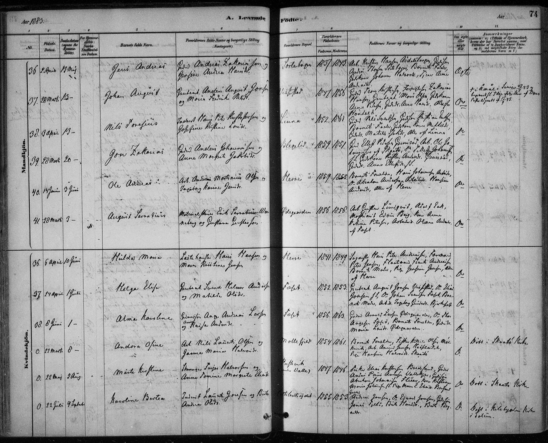 Bamble kirkebøker, AV/SAKO-A-253/F/Fa/L0007: Ministerialbok nr. I 7, 1878-1888, s. 74