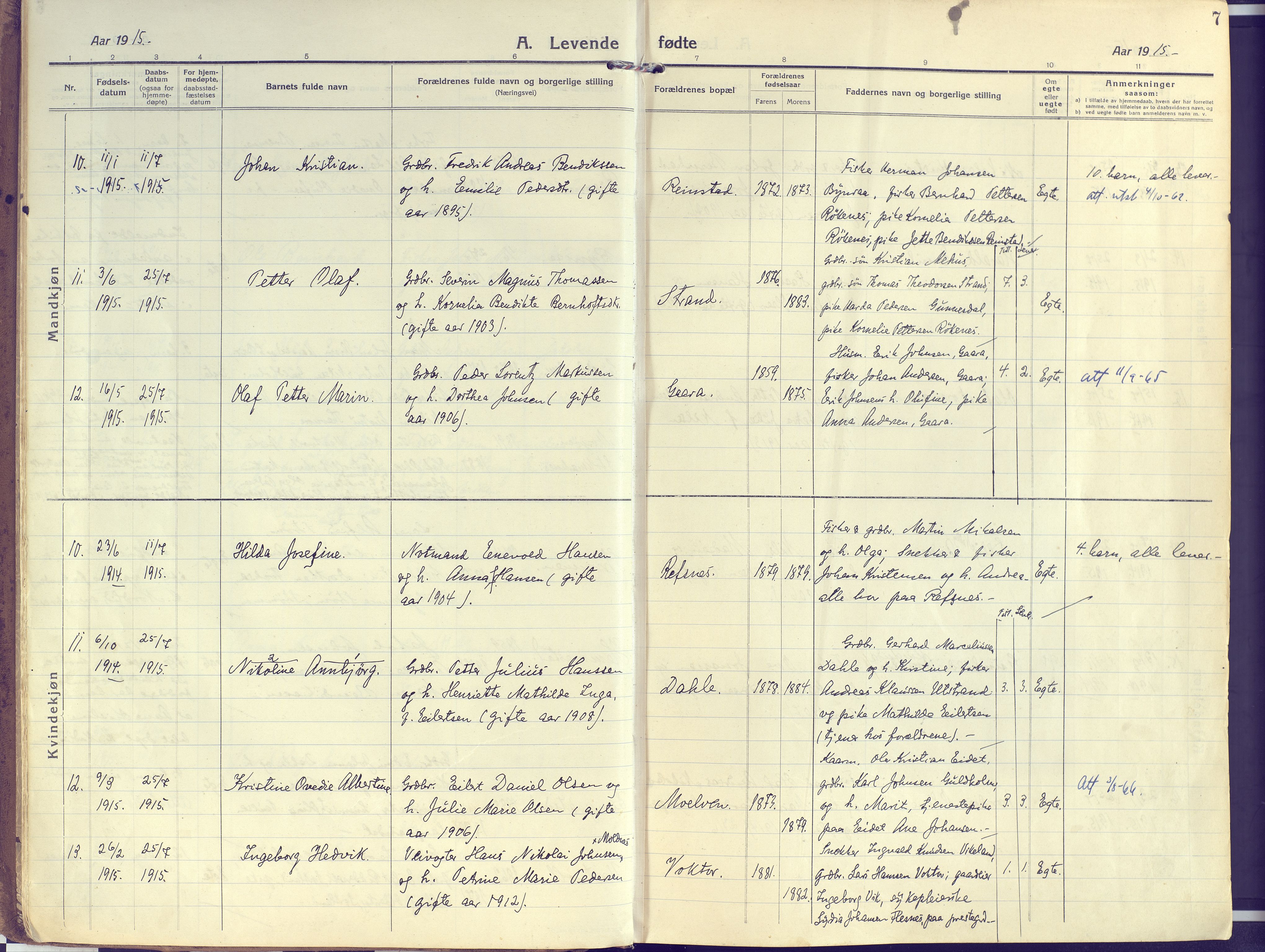 Kvæfjord sokneprestkontor, AV/SATØ-S-1323/G/Ga/Gaa/L0007kirke: Ministerialbok nr. 7, 1915-1931, s. 7