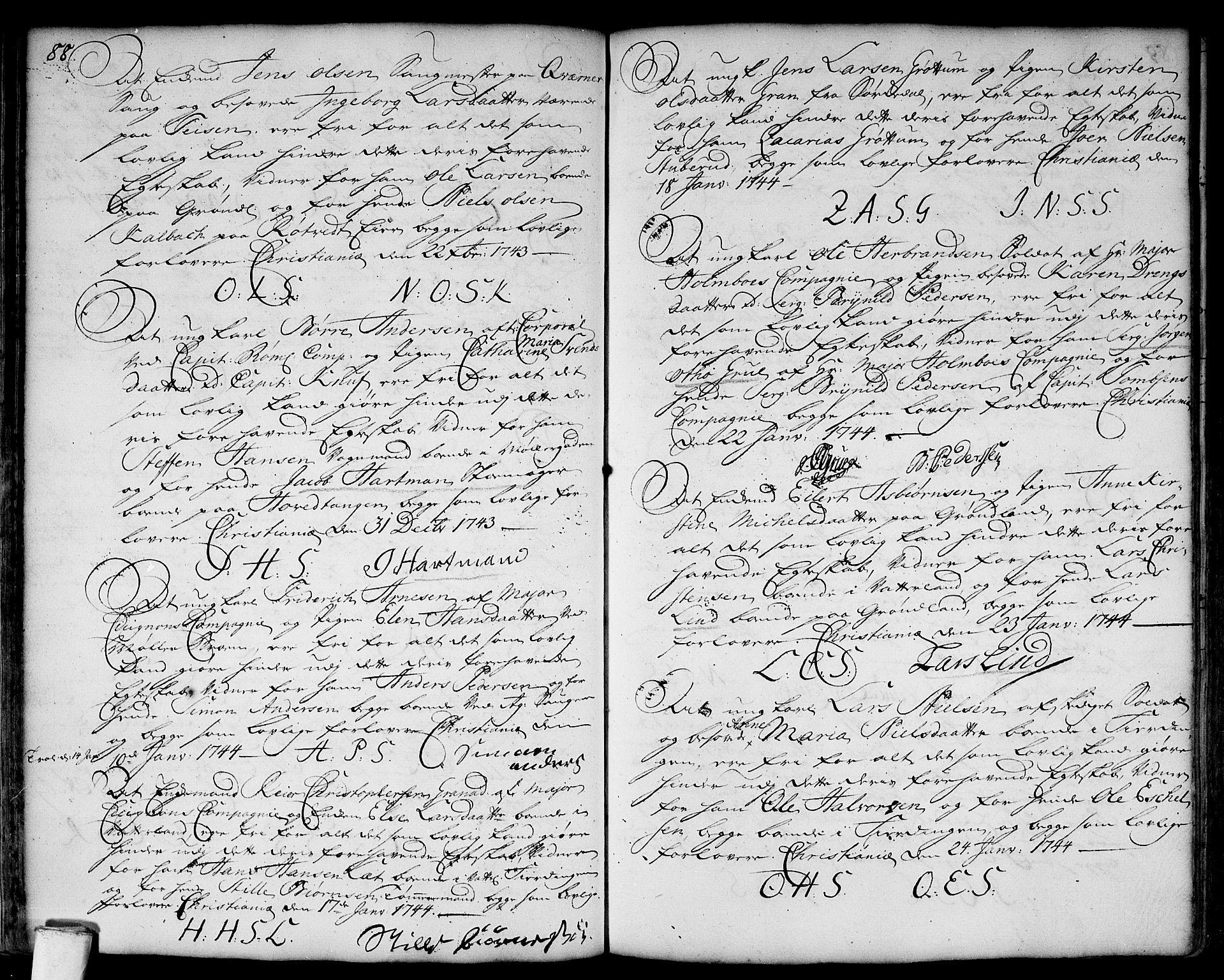 Aker prestekontor kirkebøker, SAO/A-10861/L/L0002: Forlovererklæringer nr. 2, 1734-1773, s. 88