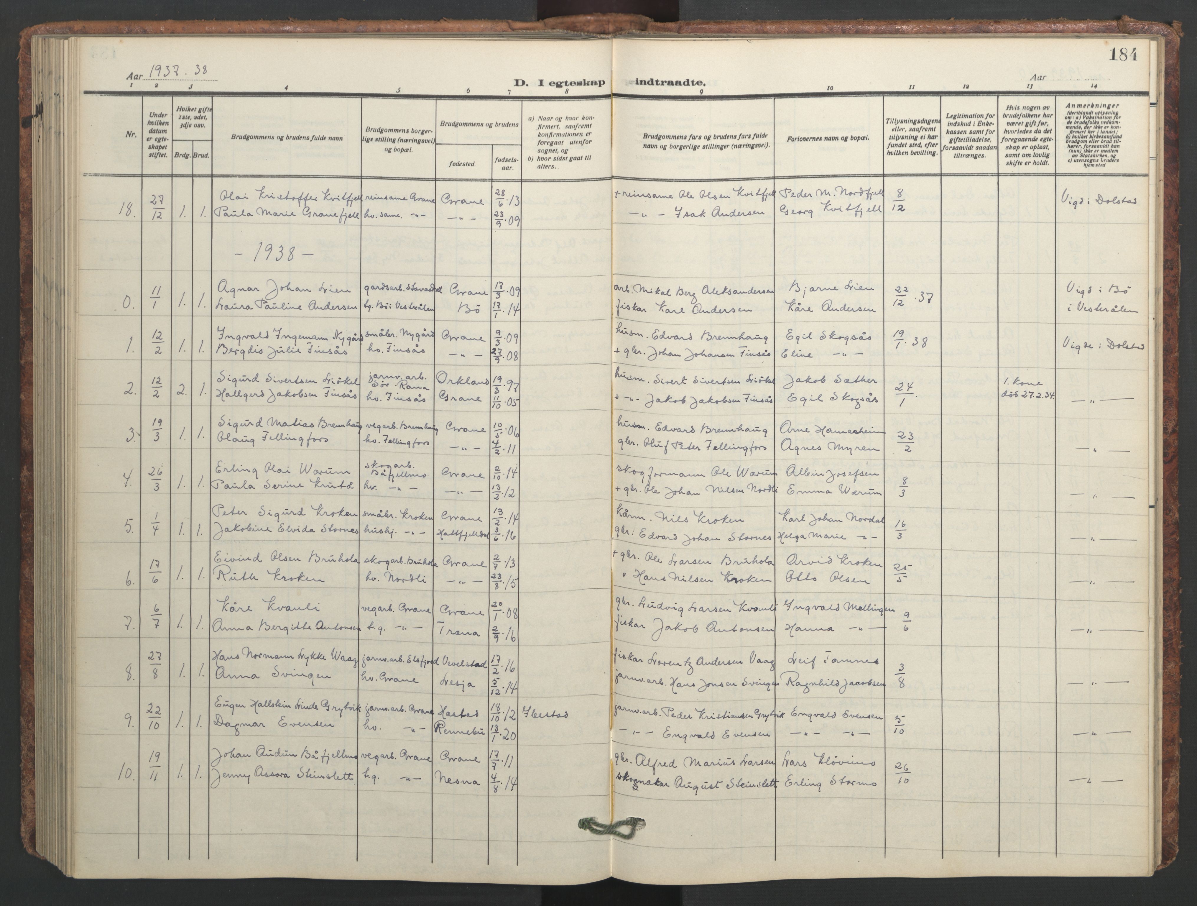 Ministerialprotokoller, klokkerbøker og fødselsregistre - Nordland, AV/SAT-A-1459/824/L0341: Klokkerbok nr. 824C01, 1916-1957, s. 184