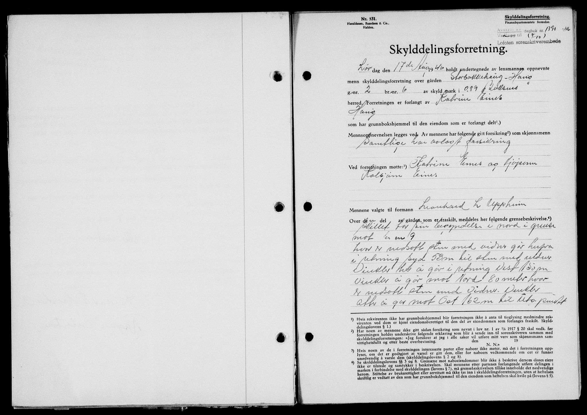 Lofoten sorenskriveri, SAT/A-0017/1/2/2C/L0014a: Pantebok nr. 14a, 1946-1946, Dagboknr: 1390/1946