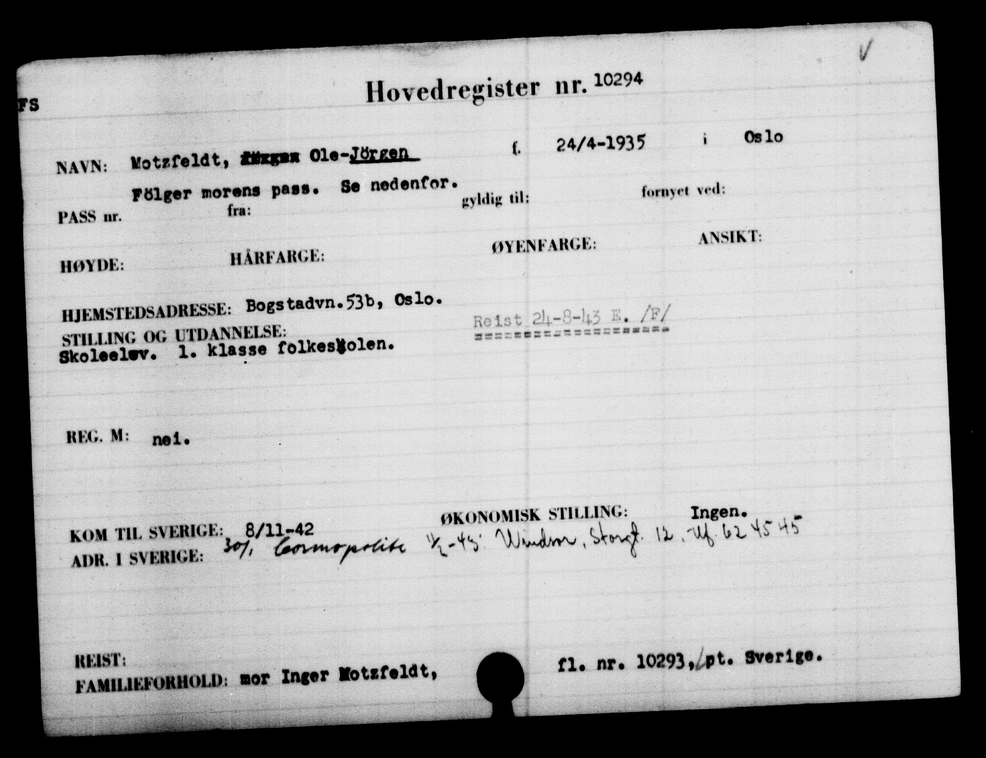 Utenriksstasjonene, Legasjonen i Stockholm, Flyktningkontoret, AV/RA-S-6753/V/Va/L0006: Kjesäterkartoteket, flyktninger med registreringsnr. 9400-12711, 1940-1945, s. 1025