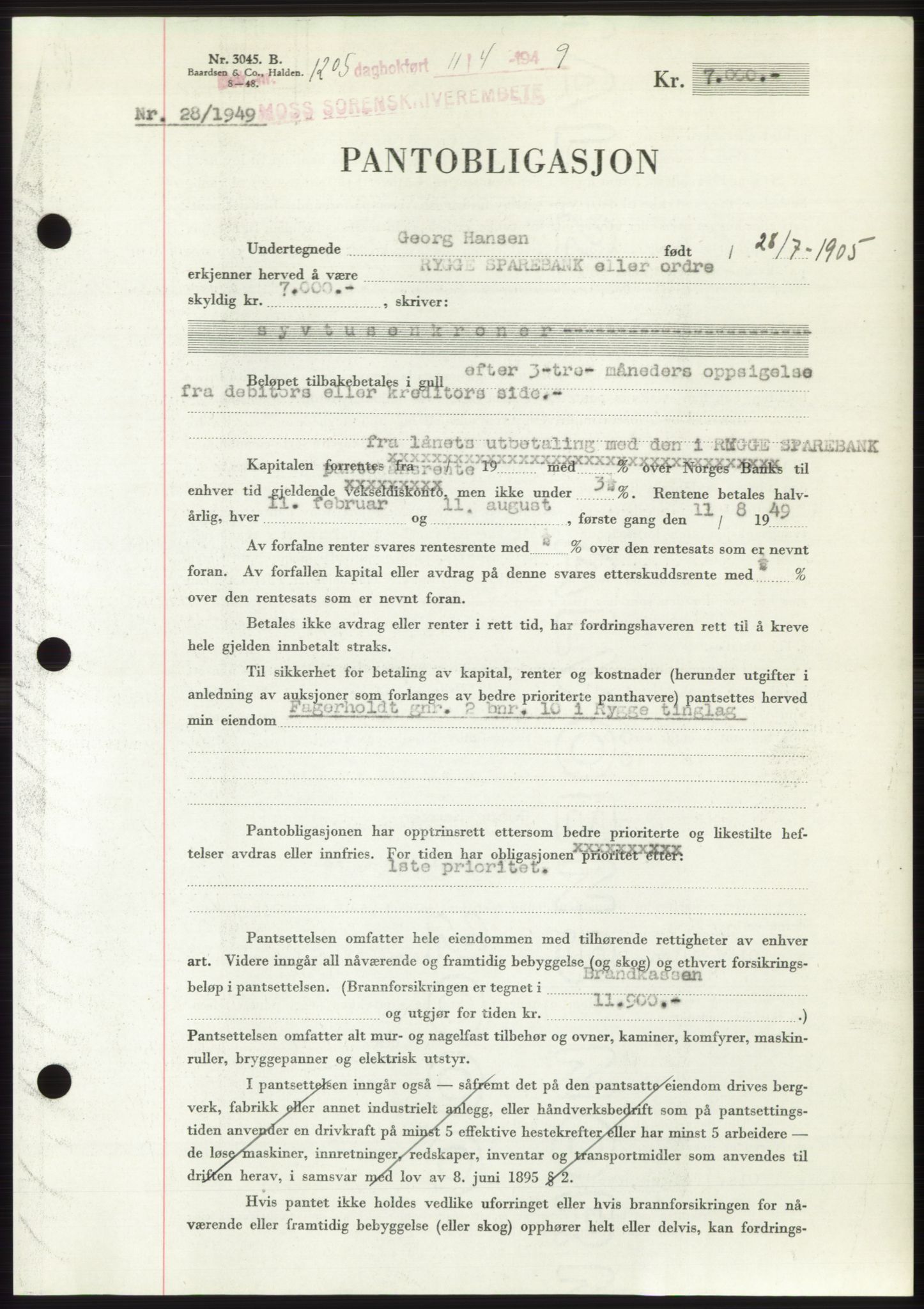 Moss sorenskriveri, SAO/A-10168: Pantebok nr. B21, 1949-1949, Dagboknr: 1205/1949