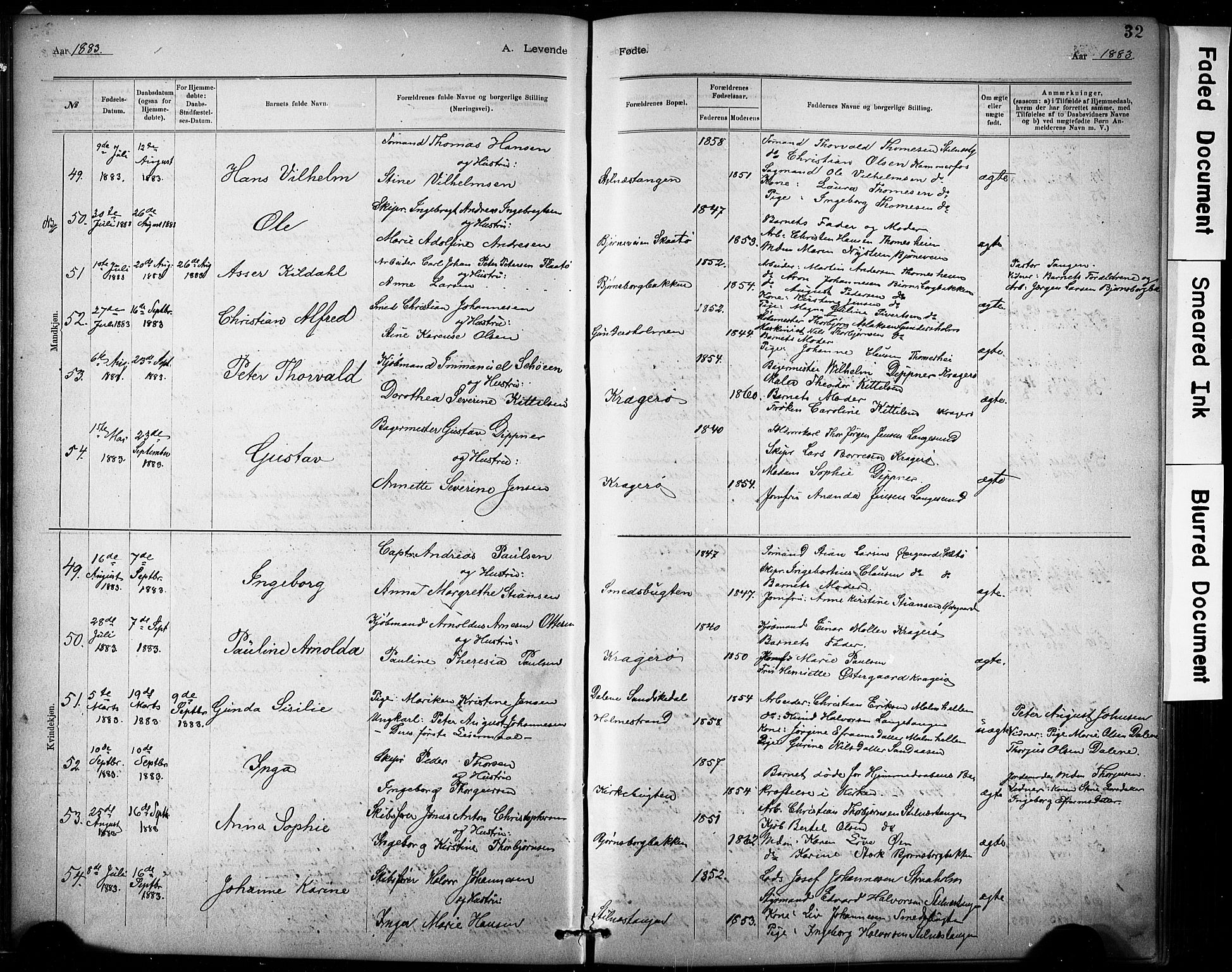 Kragerø kirkebøker, AV/SAKO-A-278/G/Ga/L0007: Klokkerbok nr. 7, 1881-1927, s. 32
