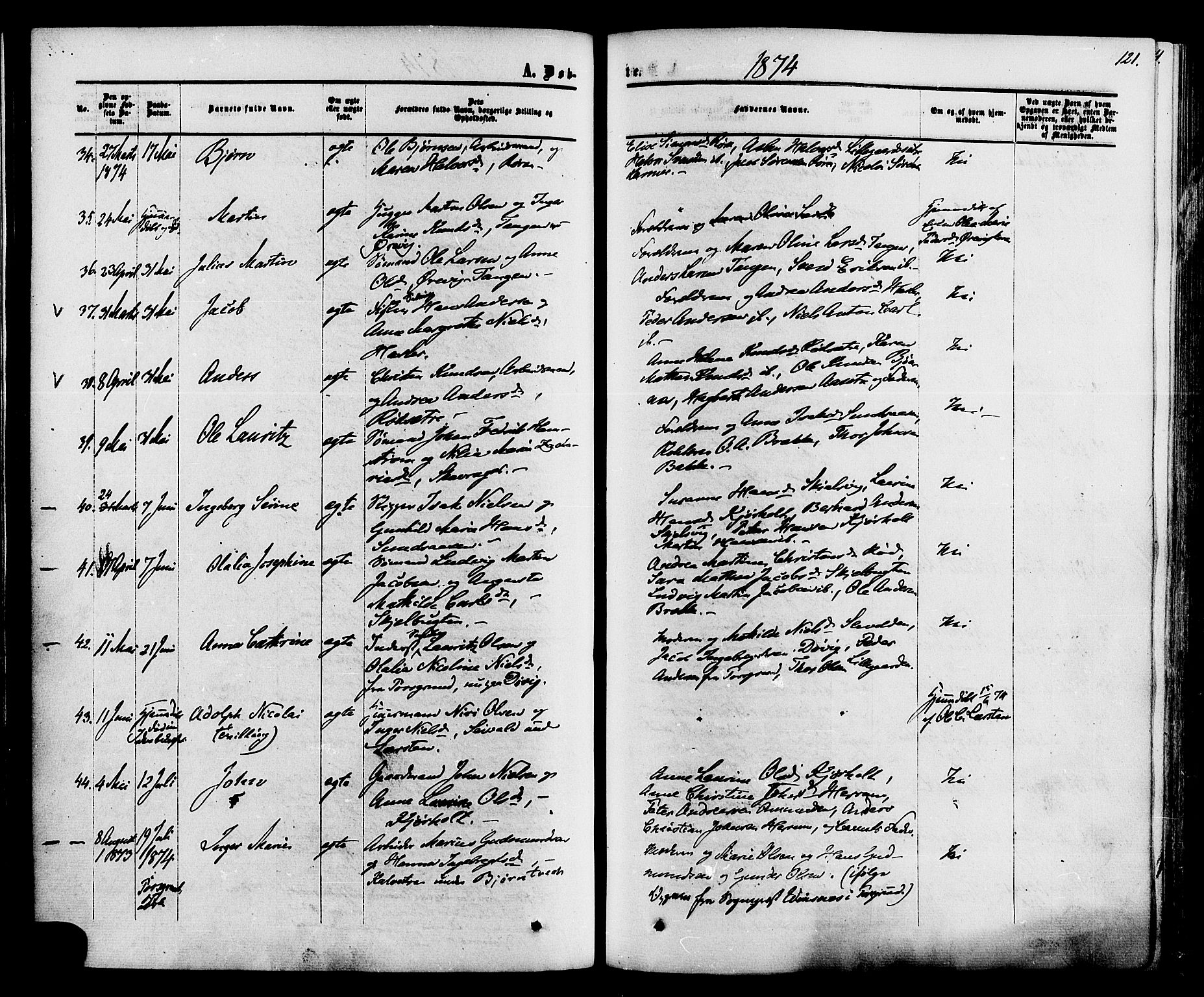 Eidanger kirkebøker, AV/SAKO-A-261/F/Fa/L0010: Ministerialbok nr. 10, 1859-1874, s. 121