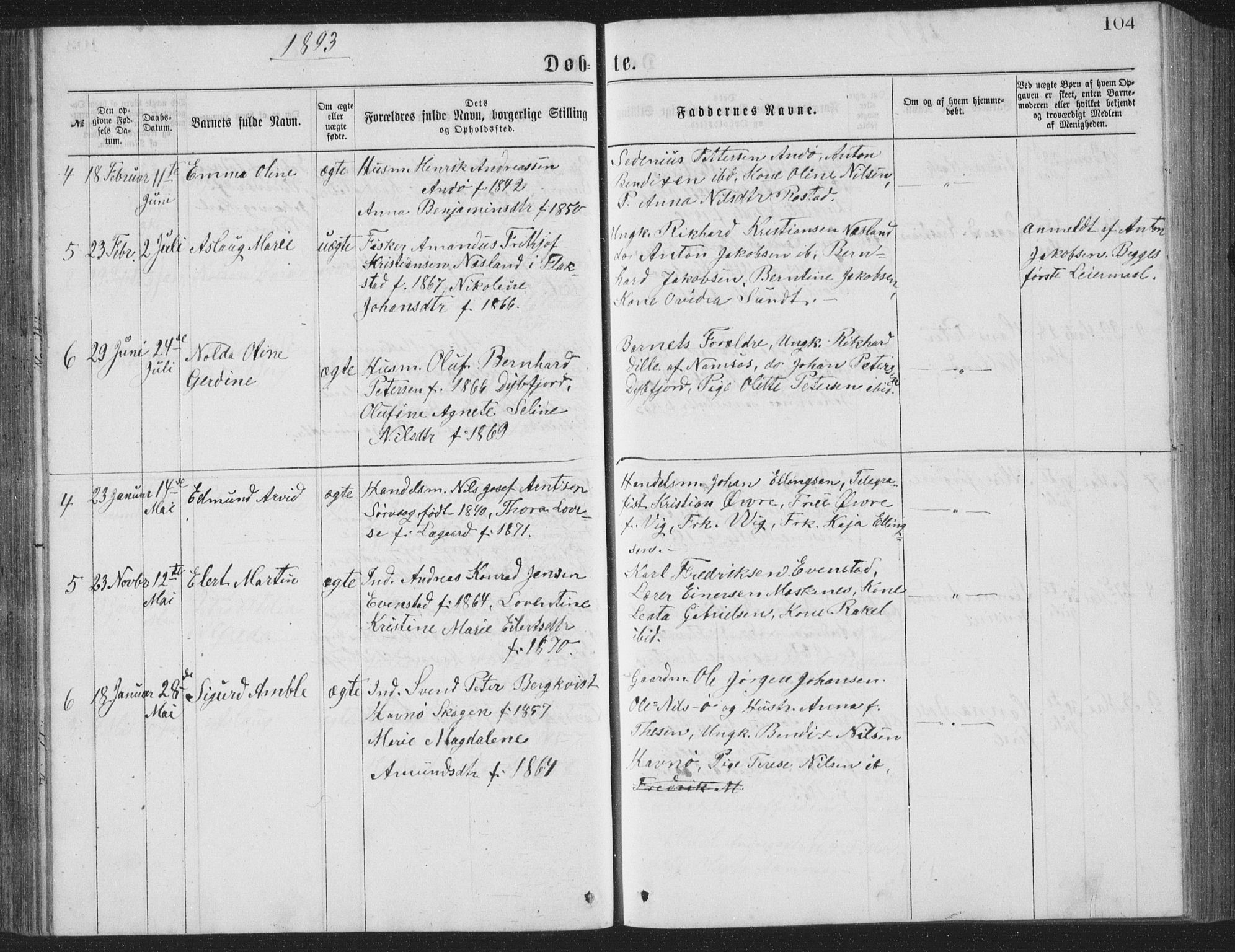 Ministerialprotokoller, klokkerbøker og fødselsregistre - Nordland, SAT/A-1459/886/L1225: Klokkerbok nr. 886C02, 1874-1896, s. 104