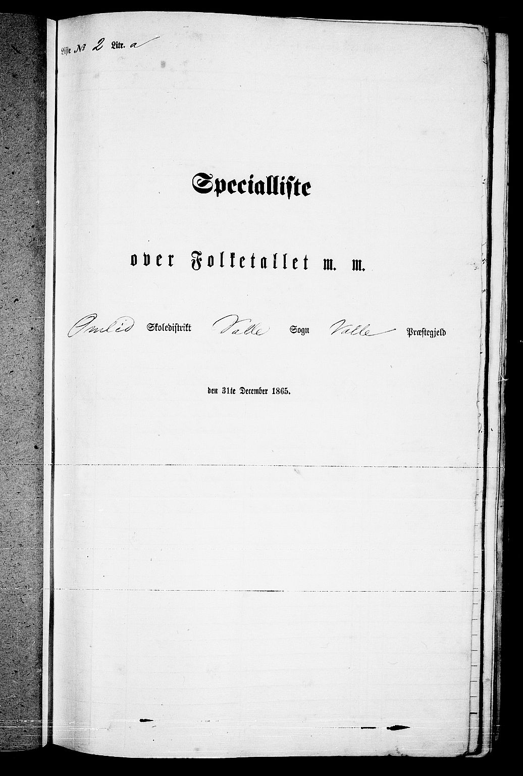 RA, Folketelling 1865 for 0940P Valle prestegjeld, 1865, s. 26