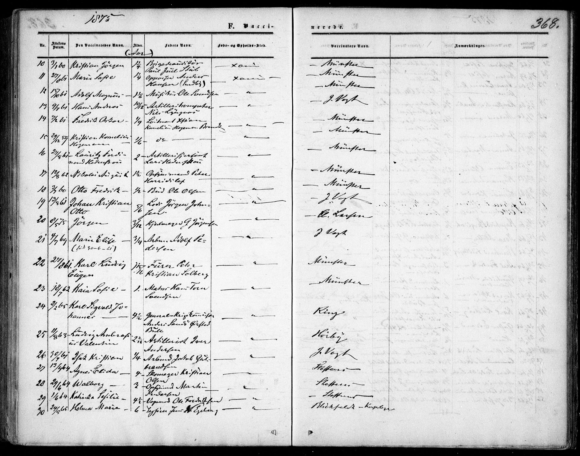 Garnisonsmenigheten Kirkebøker, AV/SAO-A-10846/F/Fa/L0011: Ministerialbok nr. 11, 1870-1880, s. 368