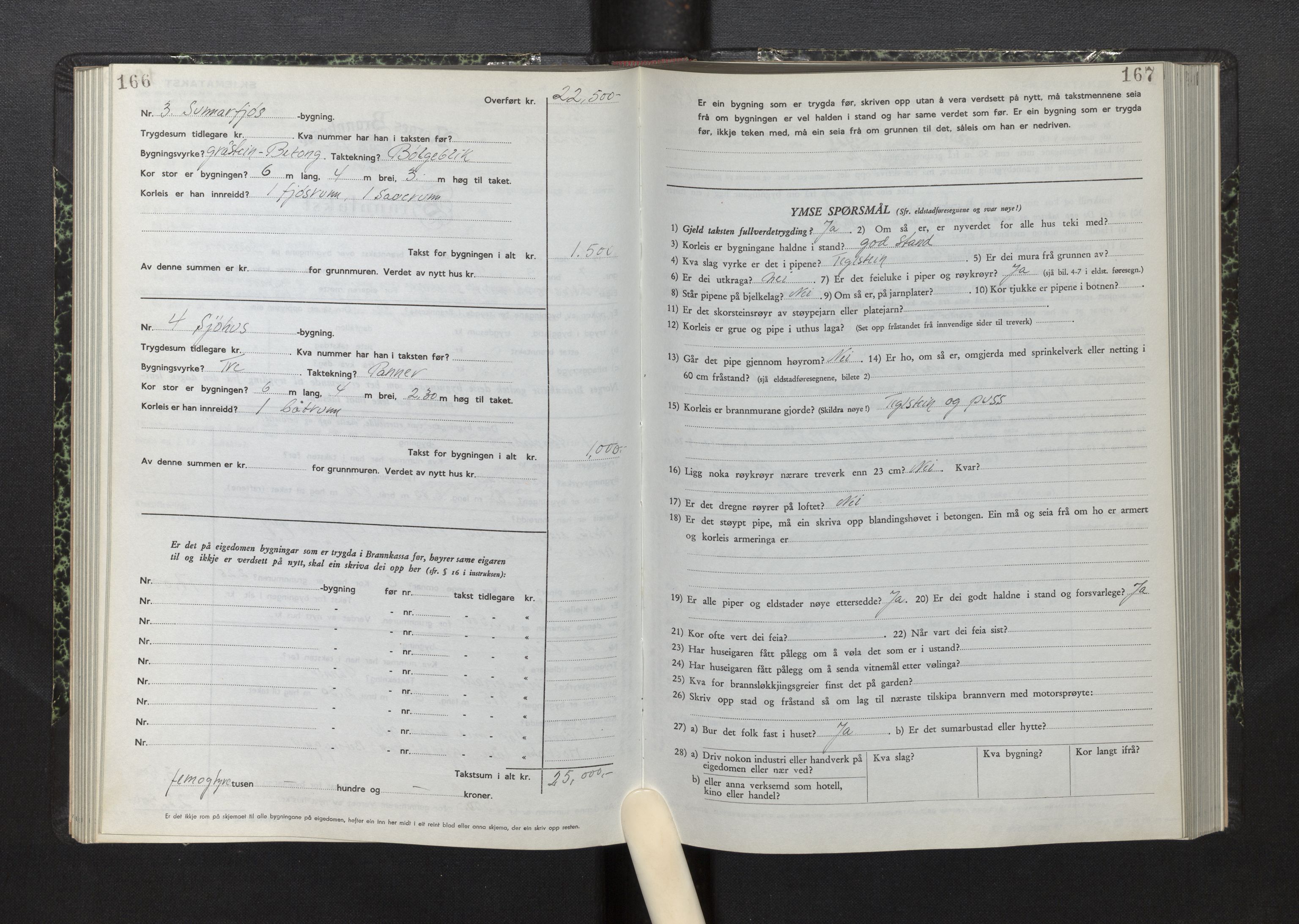 Lensmannen i Fitjar, AV/SAB-A-32001/0012/L0001b: Branntakstprotokoll, skjematakst, 1949-1955, s. 166-167