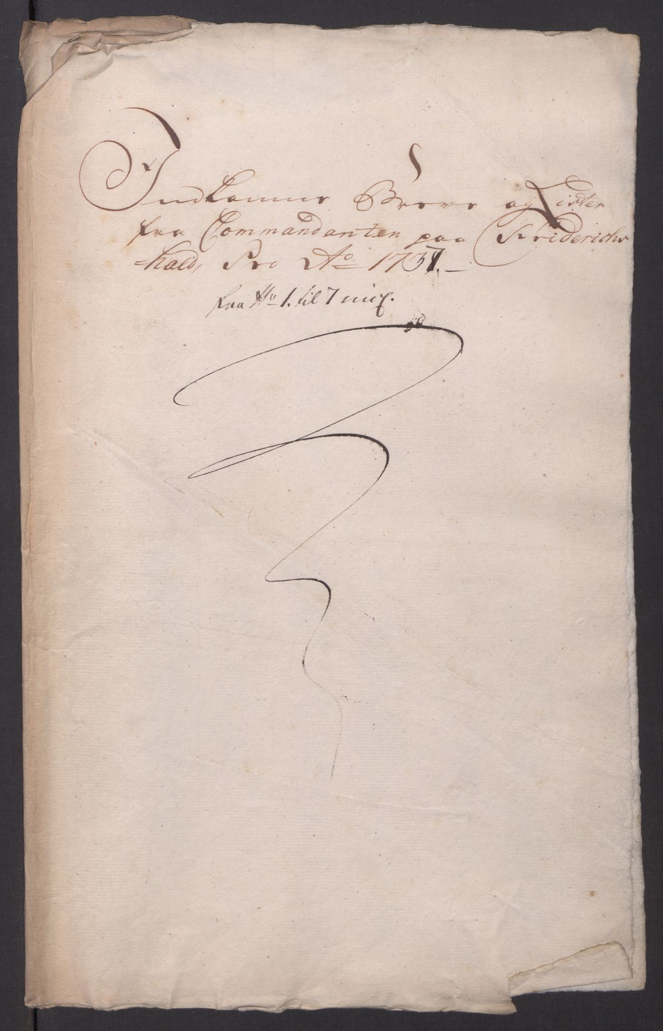 Kommanderende general (KG I) med Det norske krigsdirektorium, AV/RA-EA-5419/D/L0154: Fredriksten festning: Brev, inventarfortegnelser og regnskapsekstrakter, 1730-1739, s. 499