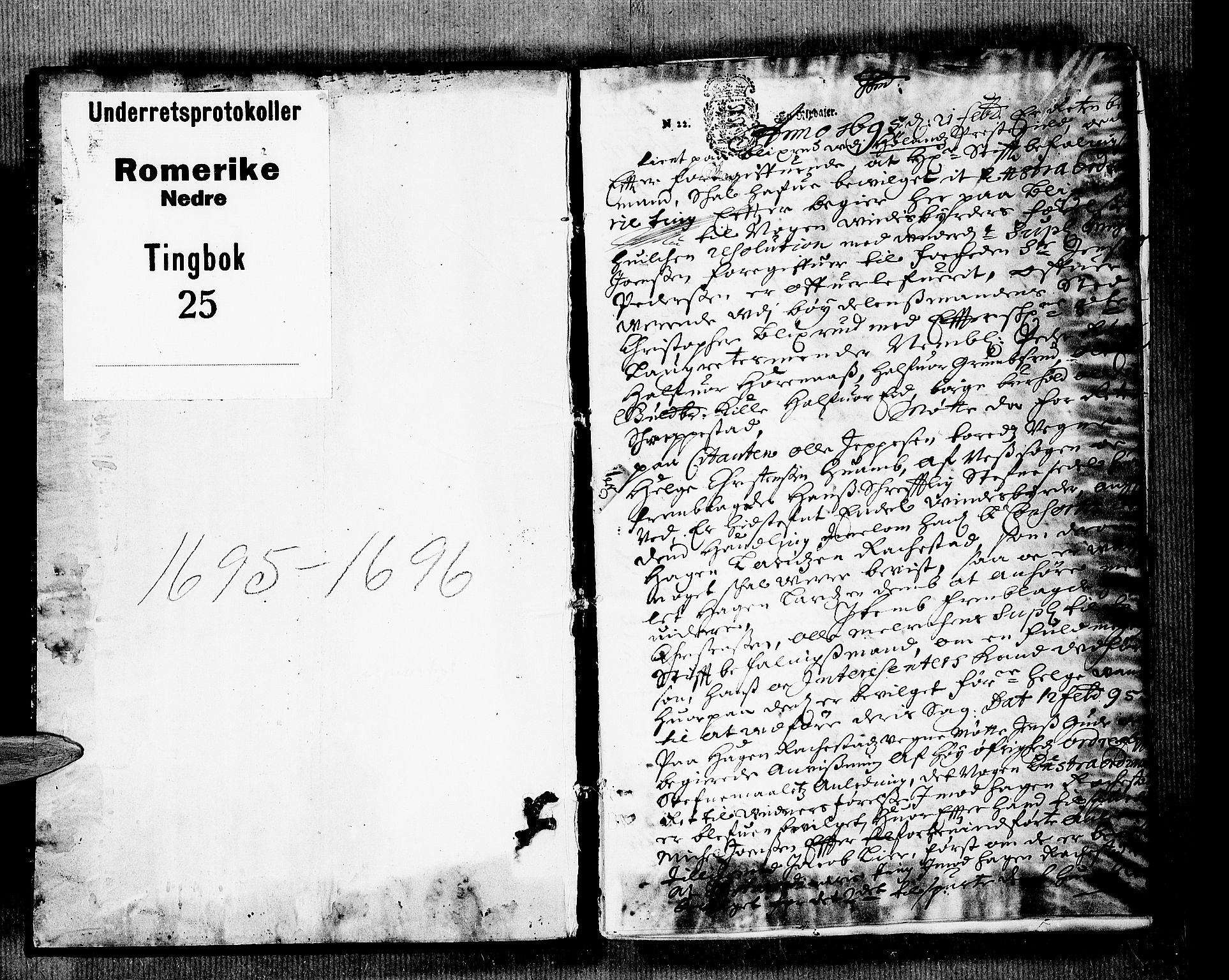 Nedre Romerike sorenskriveri, SAO/A-10469/F/Fb/L0025: Tingbok, 1695-1696, s. 0b-1a