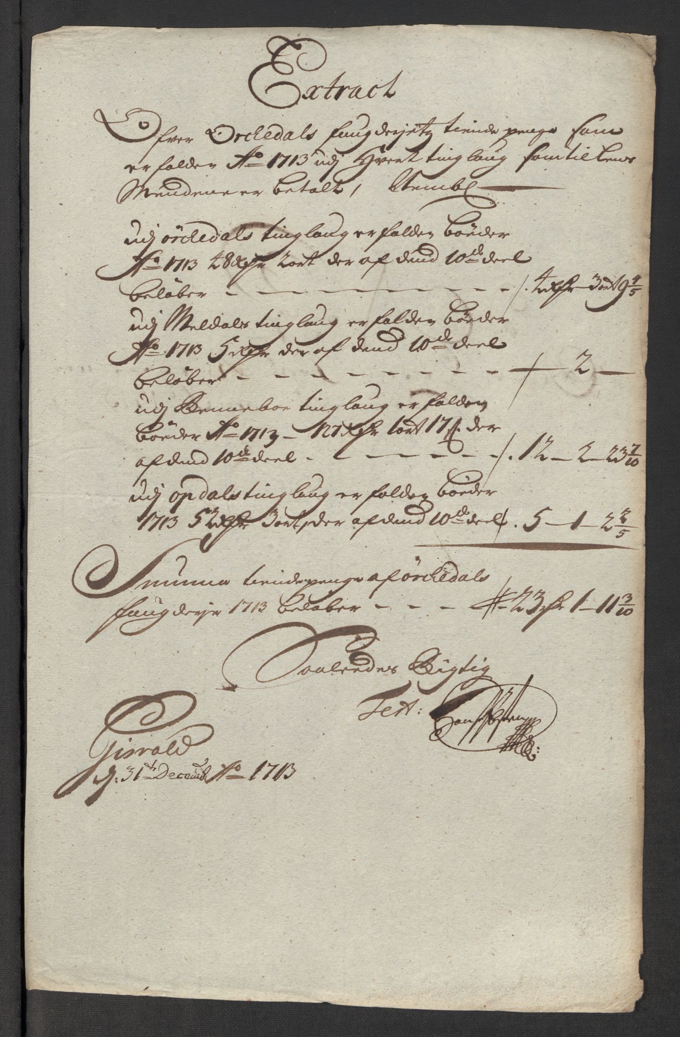 Rentekammeret inntil 1814, Reviderte regnskaper, Fogderegnskap, RA/EA-4092/R60/L3964: Fogderegnskap Orkdal og Gauldal, 1713, s. 452