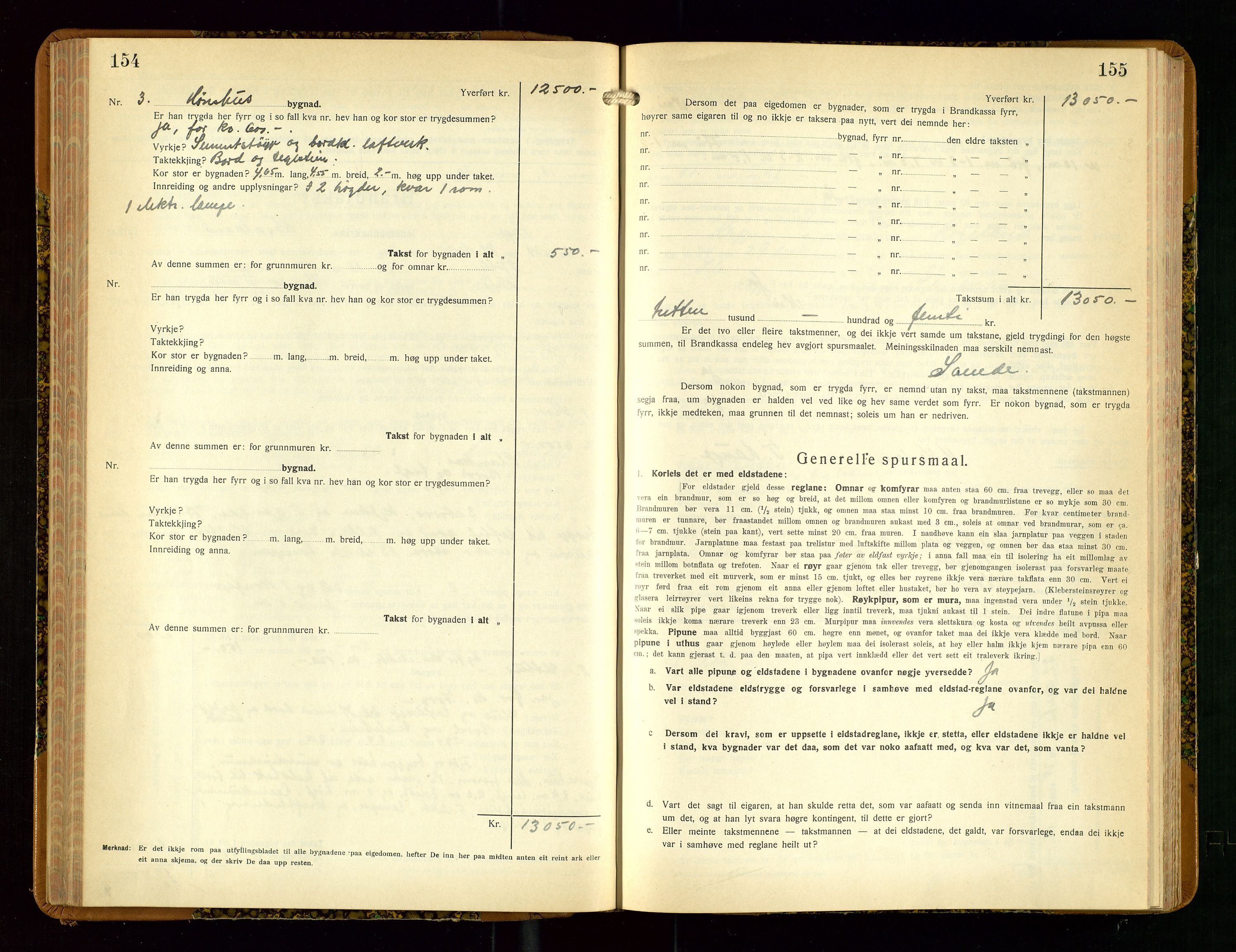 Klepp lensmannskontor, AV/SAST-A-100163/Goc/L0013: "Brandtakstbok" m/register, 1933-1937, s. 154-155
