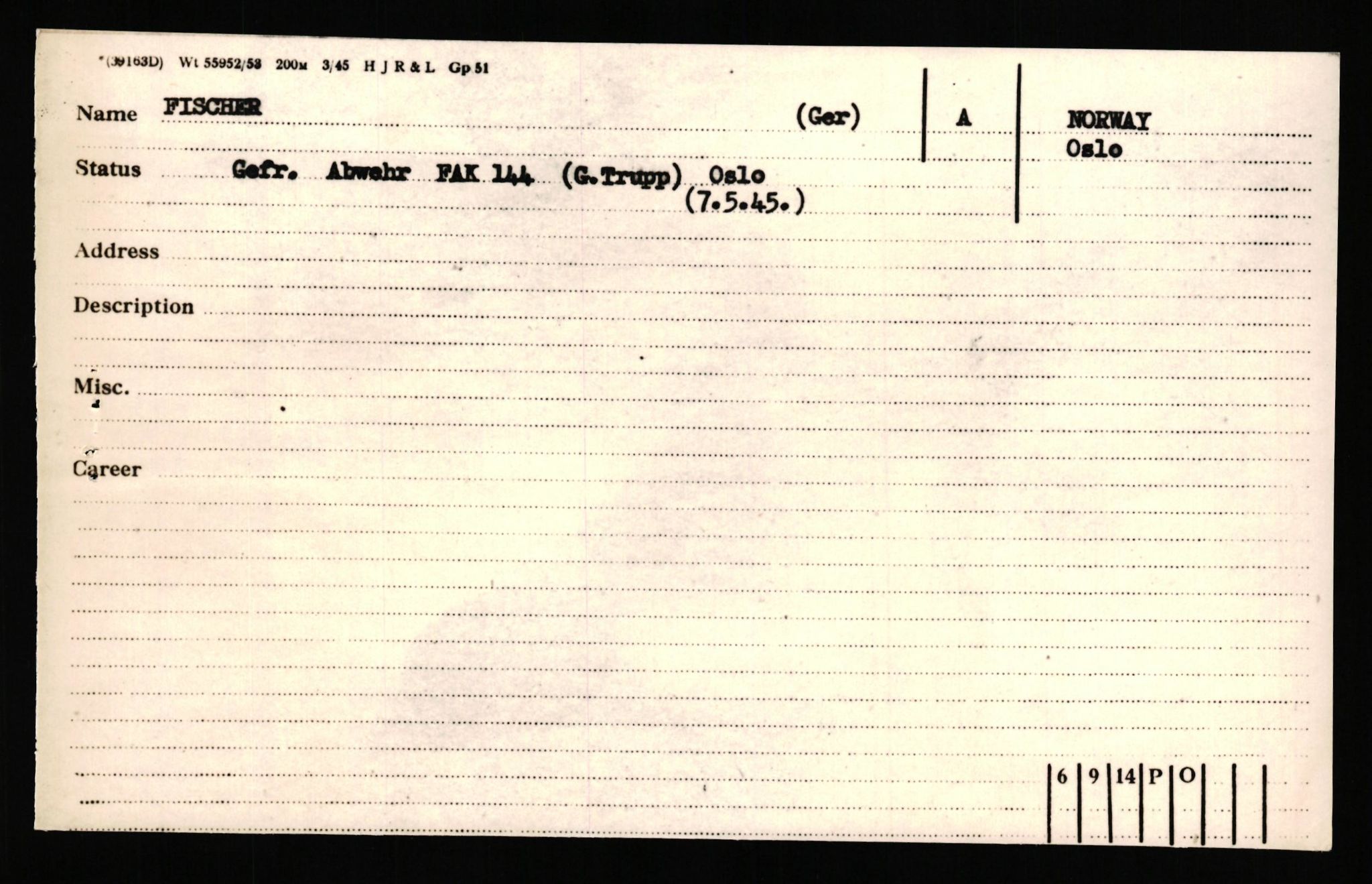 Forsvaret, Forsvarets overkommando II, RA/RAFA-3915/D/Db/L0041: CI Questionaires.  Diverse nasjonaliteter., 1945-1946, s. 212