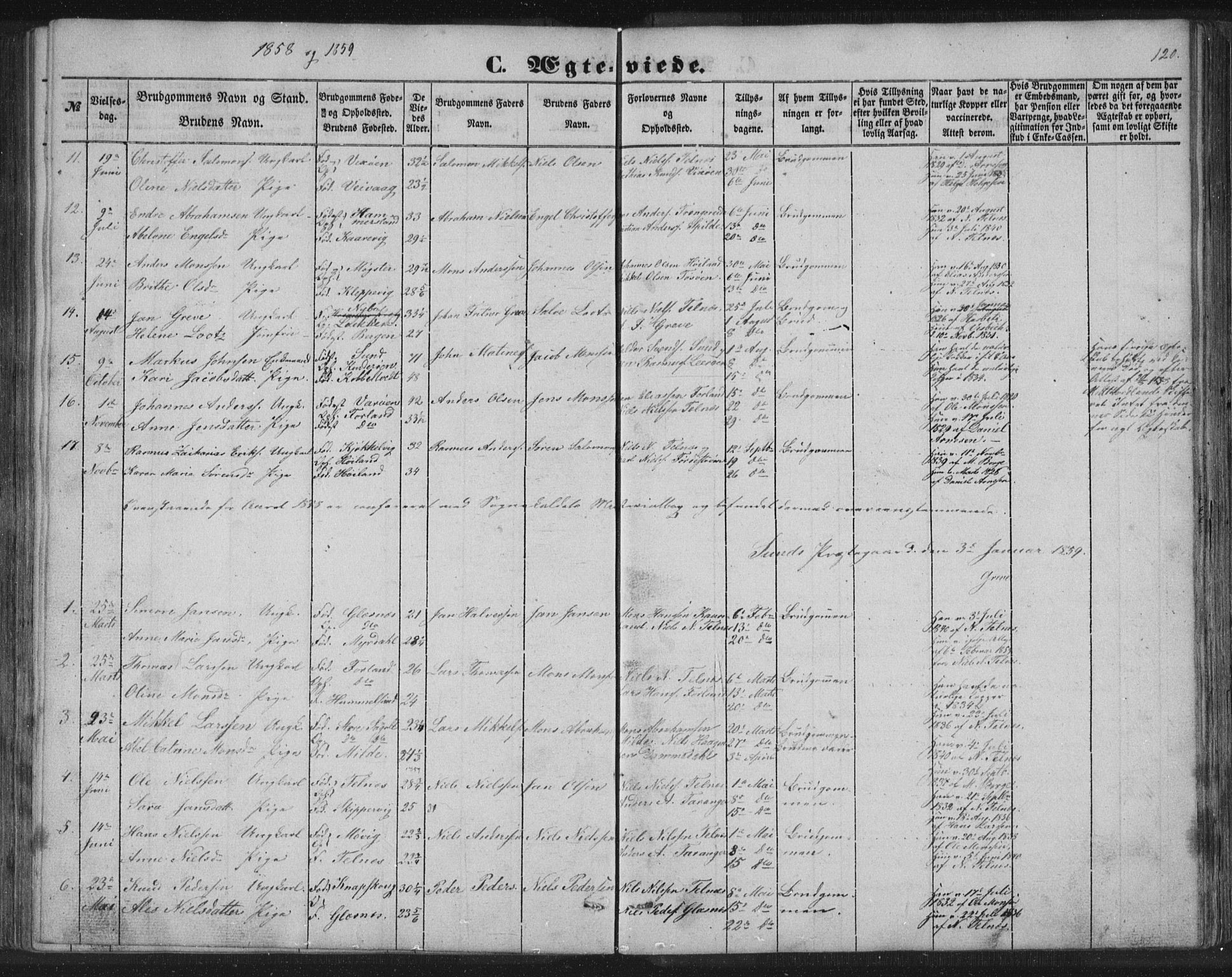 Sund sokneprestembete, AV/SAB-A-99930: Klokkerbok nr. B 1, 1852-1873, s. 120